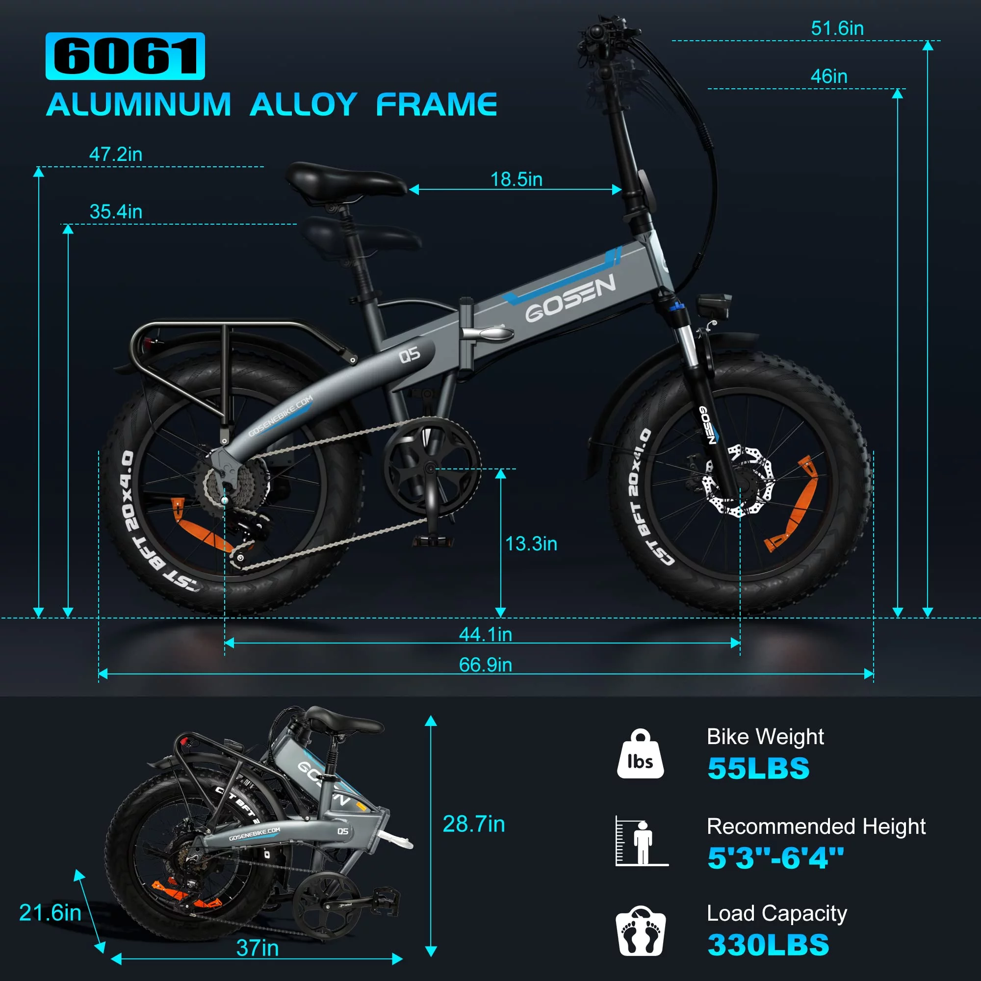 Foldable Electric Bike for Adults 750W Ebike Bicycle 20 x 4.0'' Fat Tire Folding Electric Bike 48V 13Ah/15Ah Removable Battery Shimano 7 Speed Gears Up to 28Mph