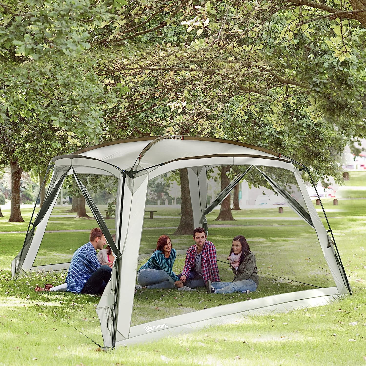Outsunny 12' x 12' Screen House Room, UV50+ Screen Tent with 2 Doors and Carry Bag, Easy Setup, for Patios Outdoor Camping Activities