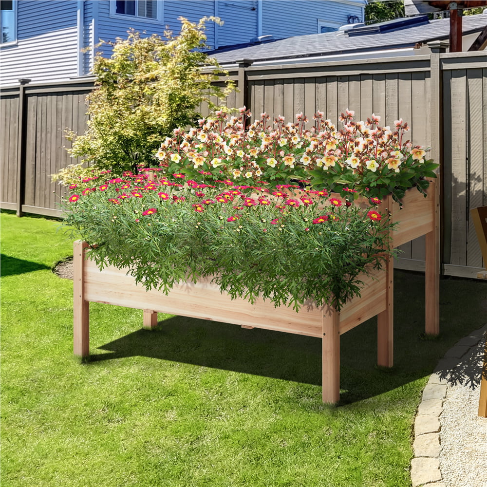 Topeakmart 2-Tier Elevated Wooden Planter Box Raised Garden Bed, 29.5