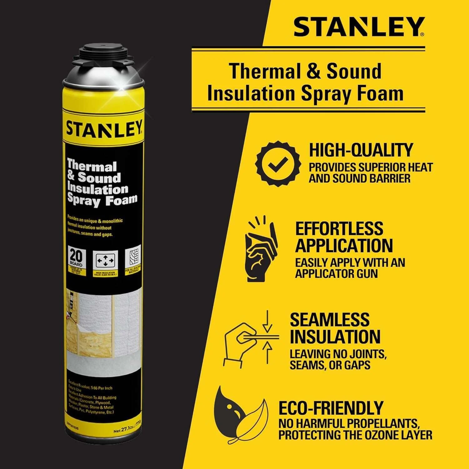 Stanley Supercoat Spray Foam Insulation Kit - Closed Cell, 240 Board feet, 27.1 oz, 12 Pack + Complete Set
