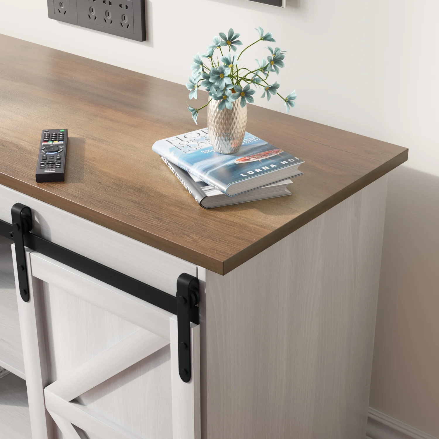 Furmax Modern Farmhouse Barn Door TV Stand for TVs up to 65