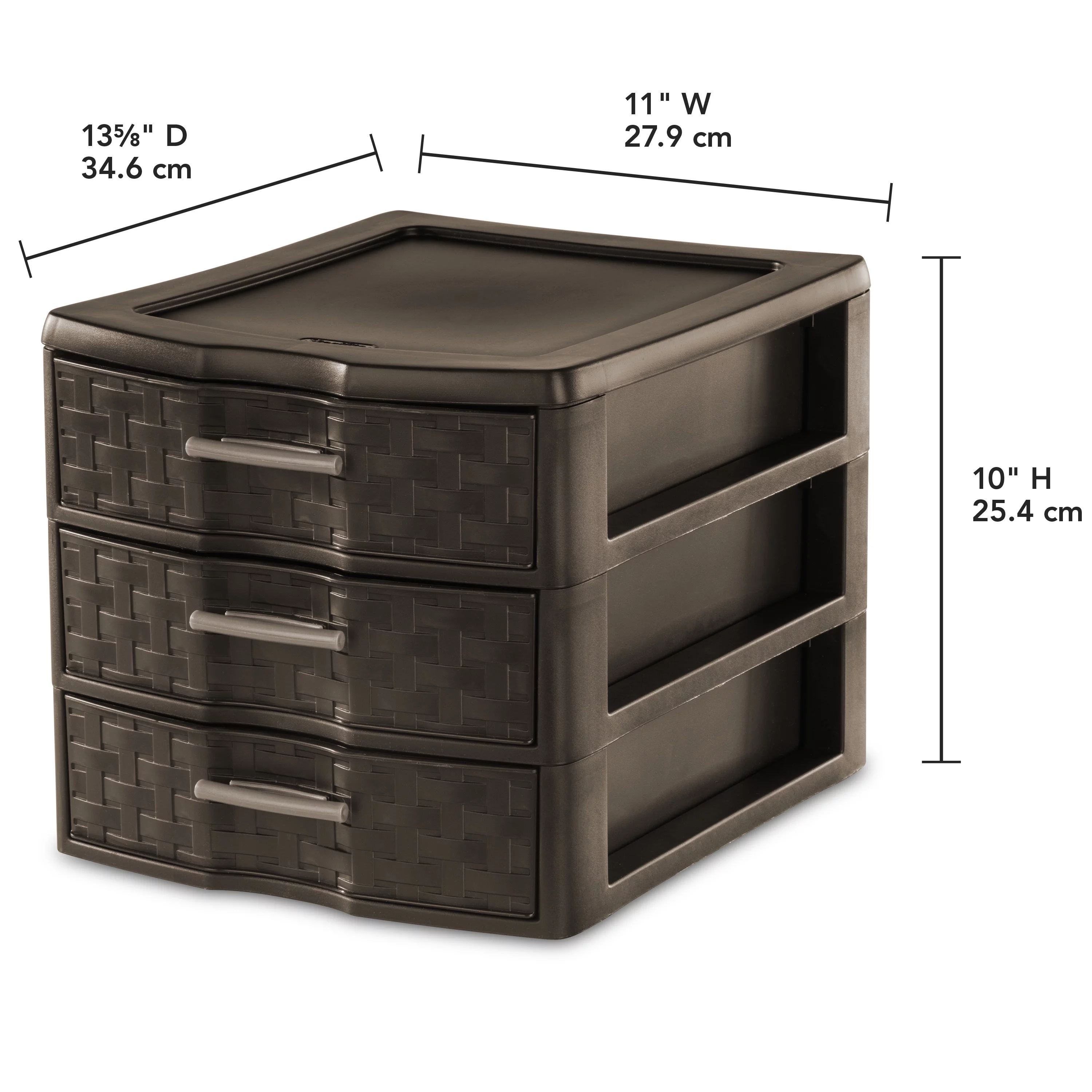 Sterilite Medium Weave 3 Drawer Unit Plastic, Espresso, Set of 4