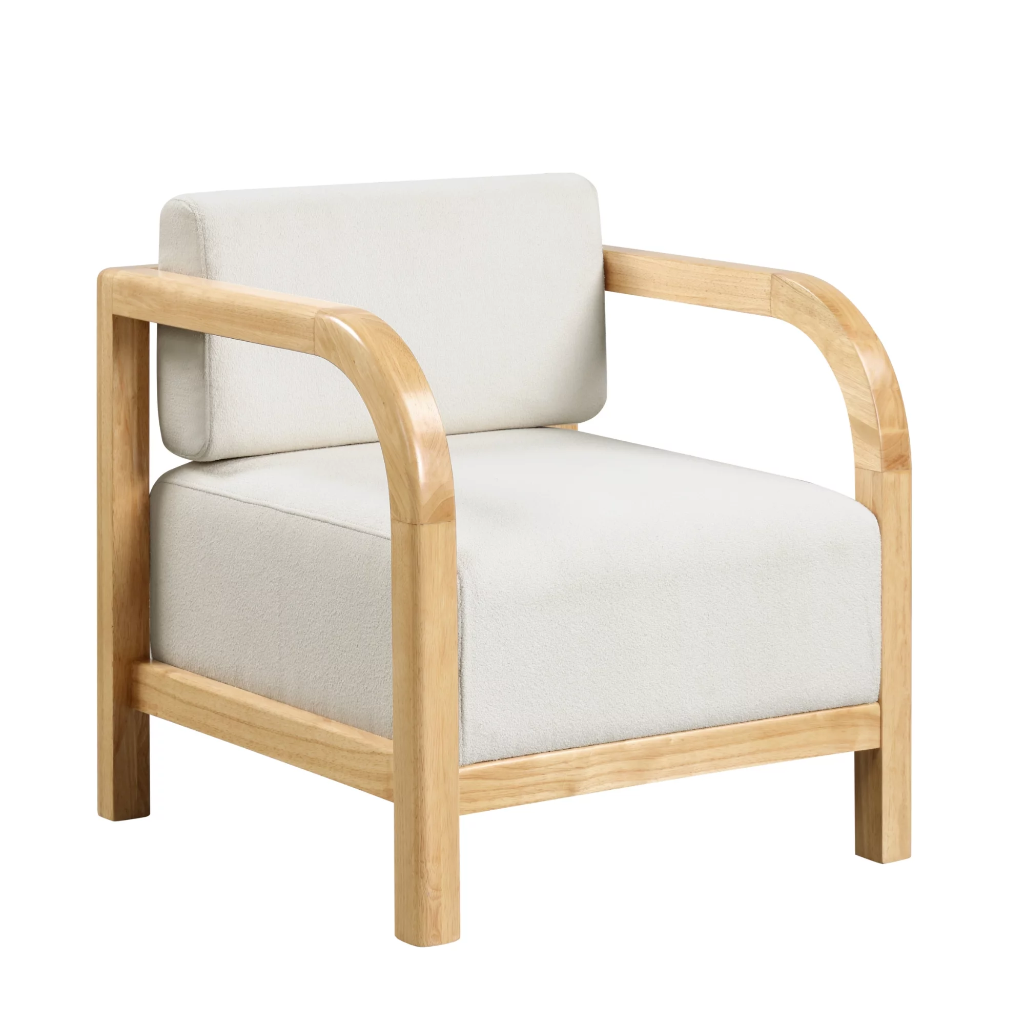 Nathan James Jayden Scandinavian Accent Chair, Boucle Linen Upholstered Bedroom Chair with Solid Wood Frame and Plush Cushioned Seat, Natural Brown