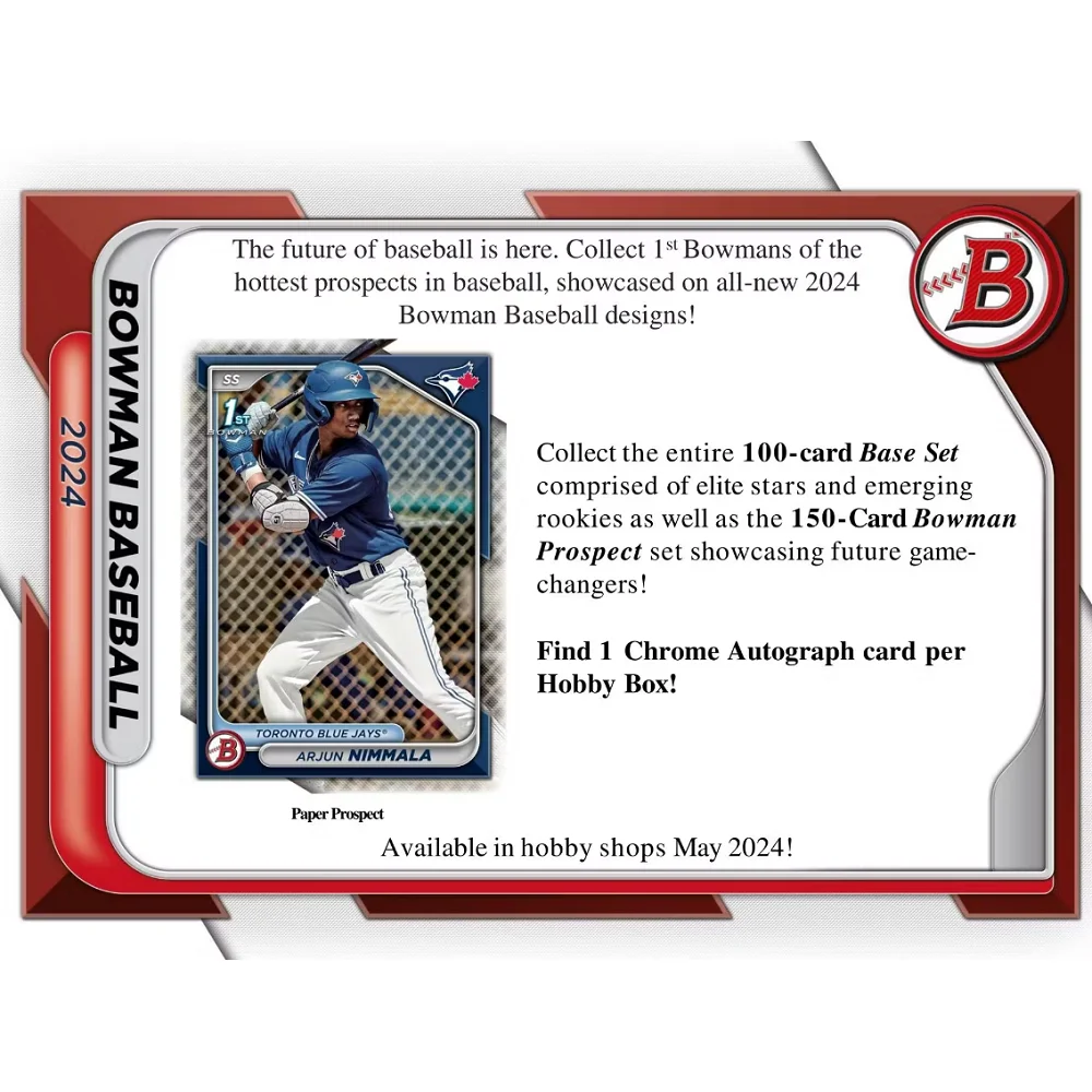 MLB Topps 2024 Bowman Baseball Trading Card BLASTER Box (6 Packs Per Box, 12 Cards Per Pack)