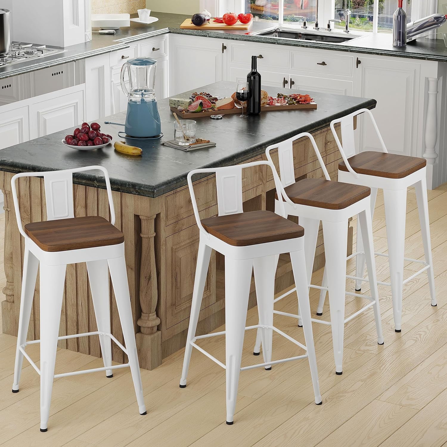 ONKER Bar Stools Set of 4 Metal Bar Stool Counter Height Bar Stools 26