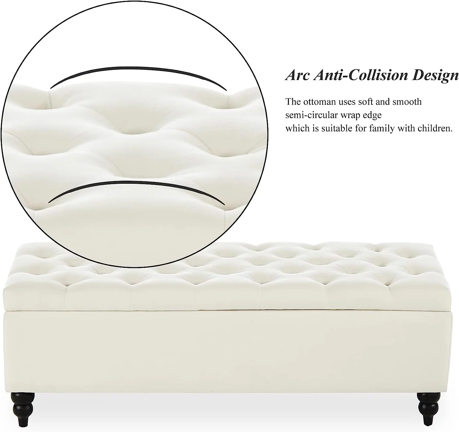 Storage Ottoman Bench, 50.2 Inches Upholstered Fabric Storage Ottoman Bench, Button Tufted Ottoman with Large Storage, End of Bed Bench, for Living Room, Entryway, Bedroom (Ivory)