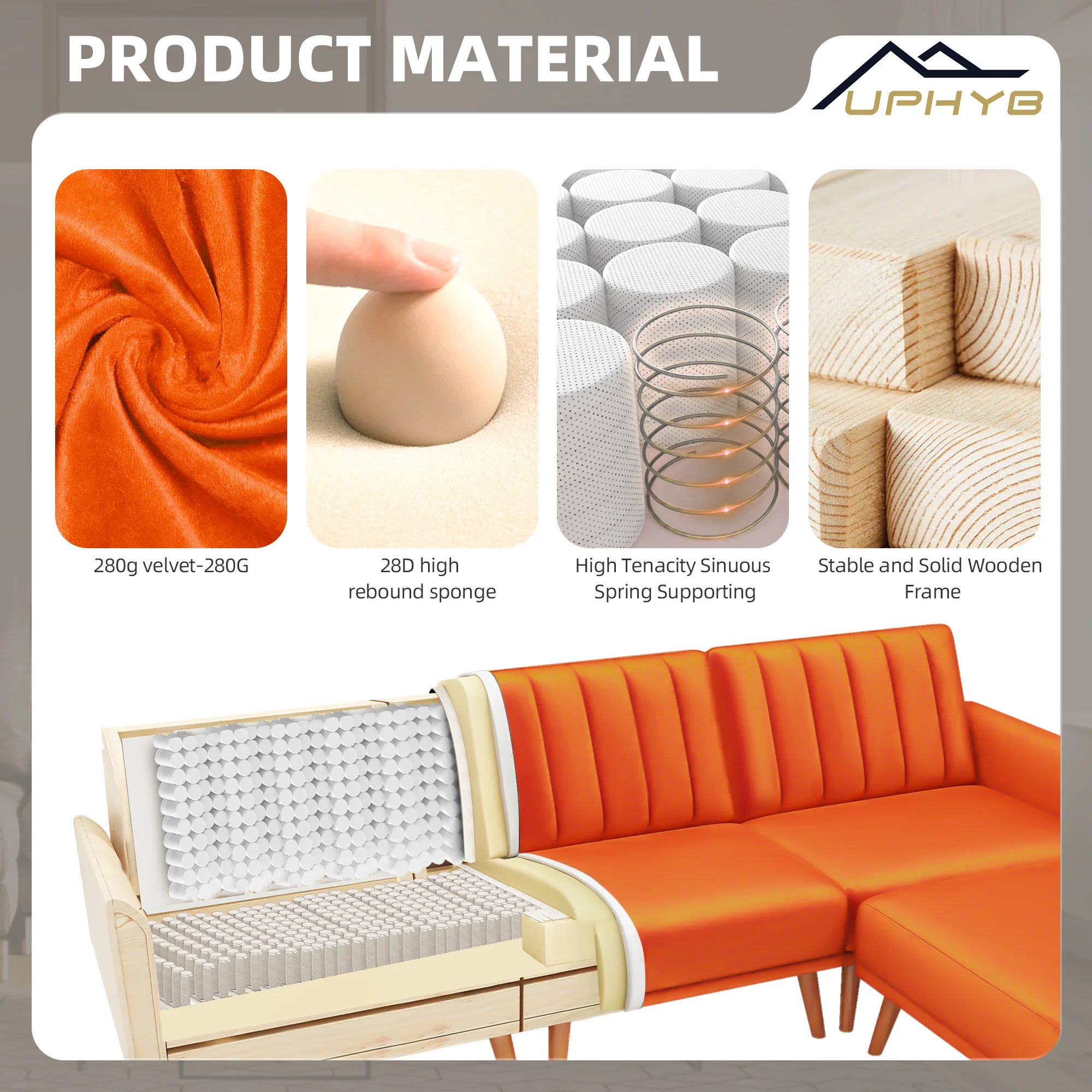 JOMEED L-Shaped Velvet Sectional Sofa Couch, Modern Convertible Sleeper Sofa Bed with Adjustable Backrest, 2 Pillows and Ottoman, Modular Sofa Couch for Living Room and Apartment