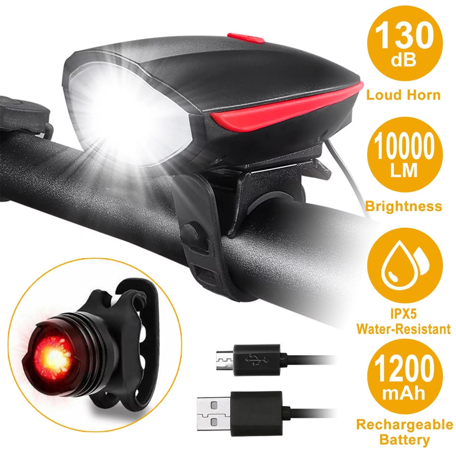 10000lm LED Bike Cycling Safety Light Set iMounTEK USB Rechargeable Bicycle Front Rear Tail Light