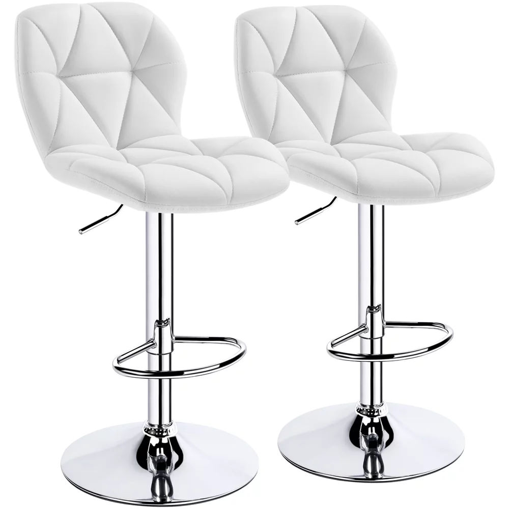 Yaheetech 2pcs Adjustable Modern PU Leather Bar Stools with Backrest for Home Kitchen, White