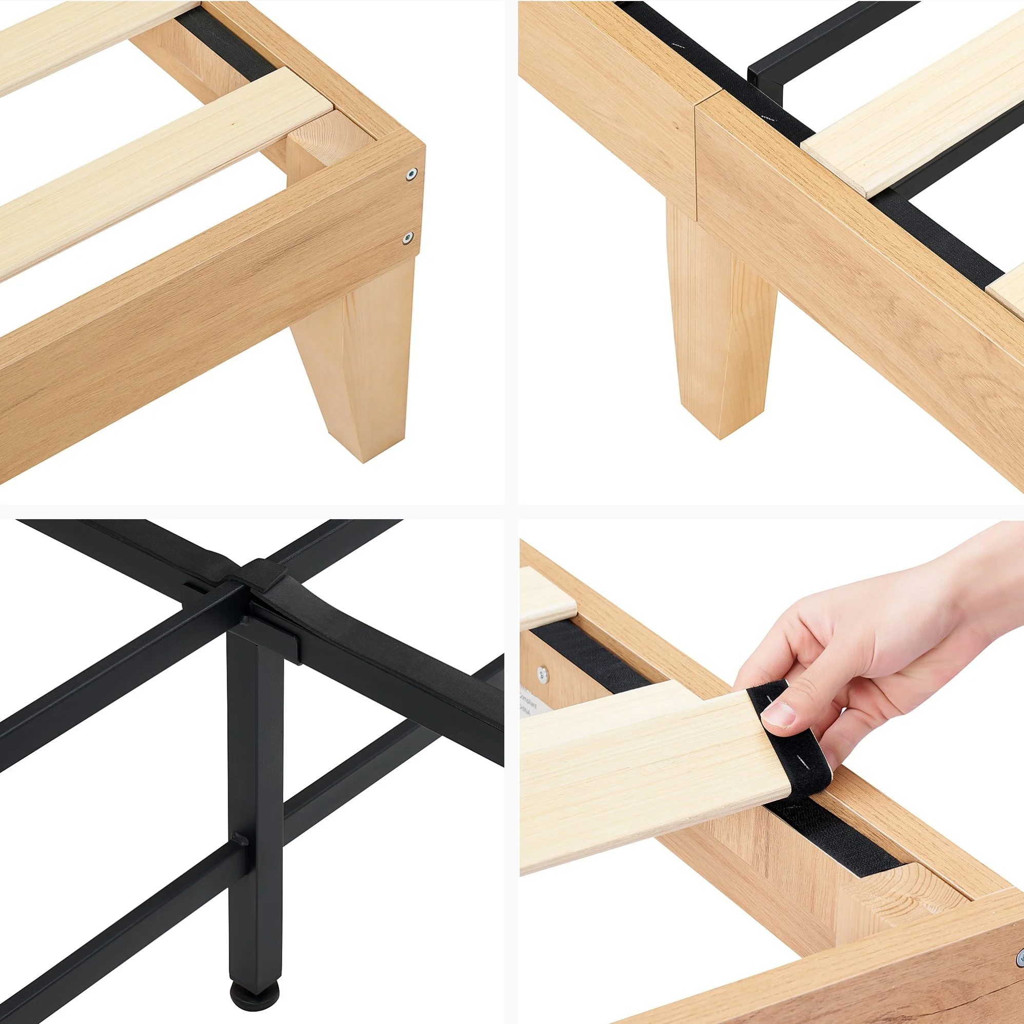 IDEALHOUSE 12.4 Inch Solid Wood Full Bed Frame with Natural Rattan Headboard, Platform Full Size Bed Frame with LED Lights, Mattress Foundation, Noise-Free, No Box Spring Needed, Easy Assembly