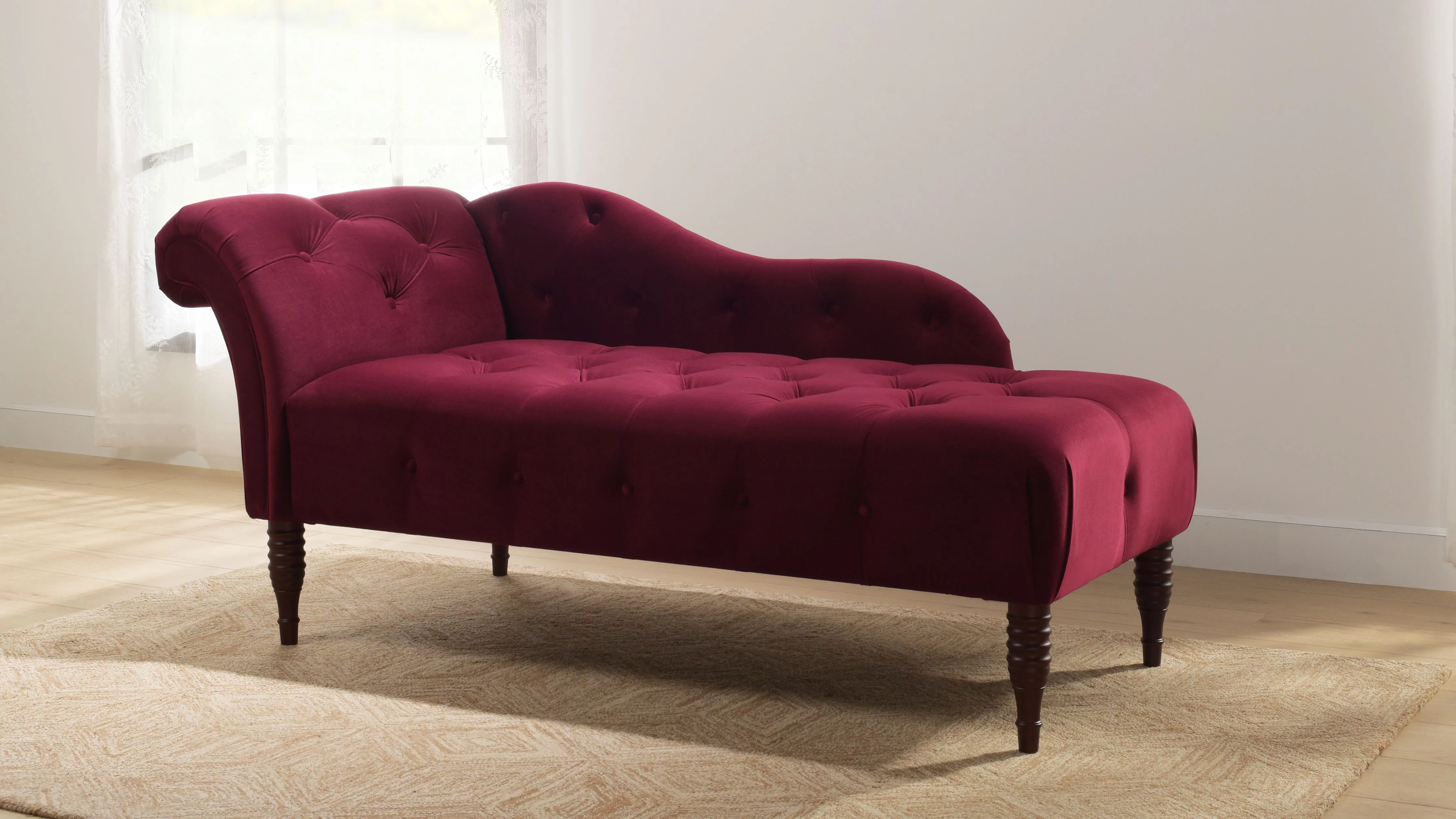 Samuel Tufted Roll Arm Chaise Lounge Burgundy