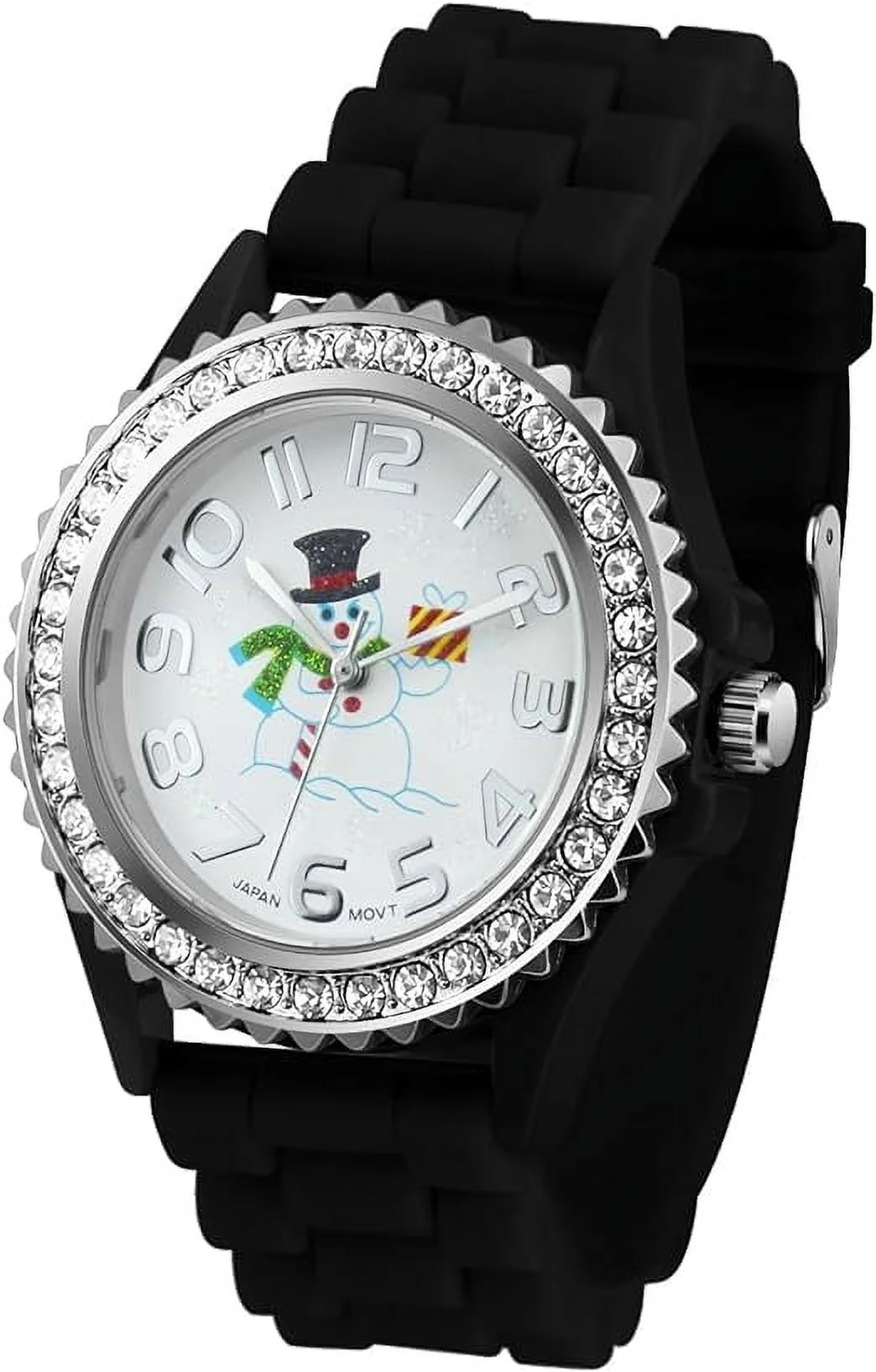 Blekon Christmas Tree Women Watch Crystals Studded Alloy Case Silicone Strap White Dial Santa Claus Analog Watches