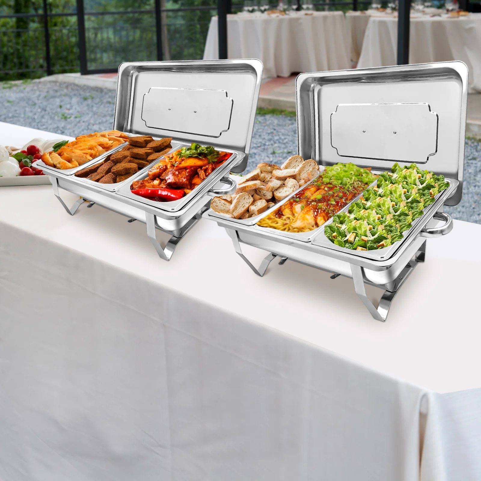 JSTUOKE 8QT Chafing Dish Buffet Set 1/3 Food Pan Stainless Steel 4 Pack for Catering Party