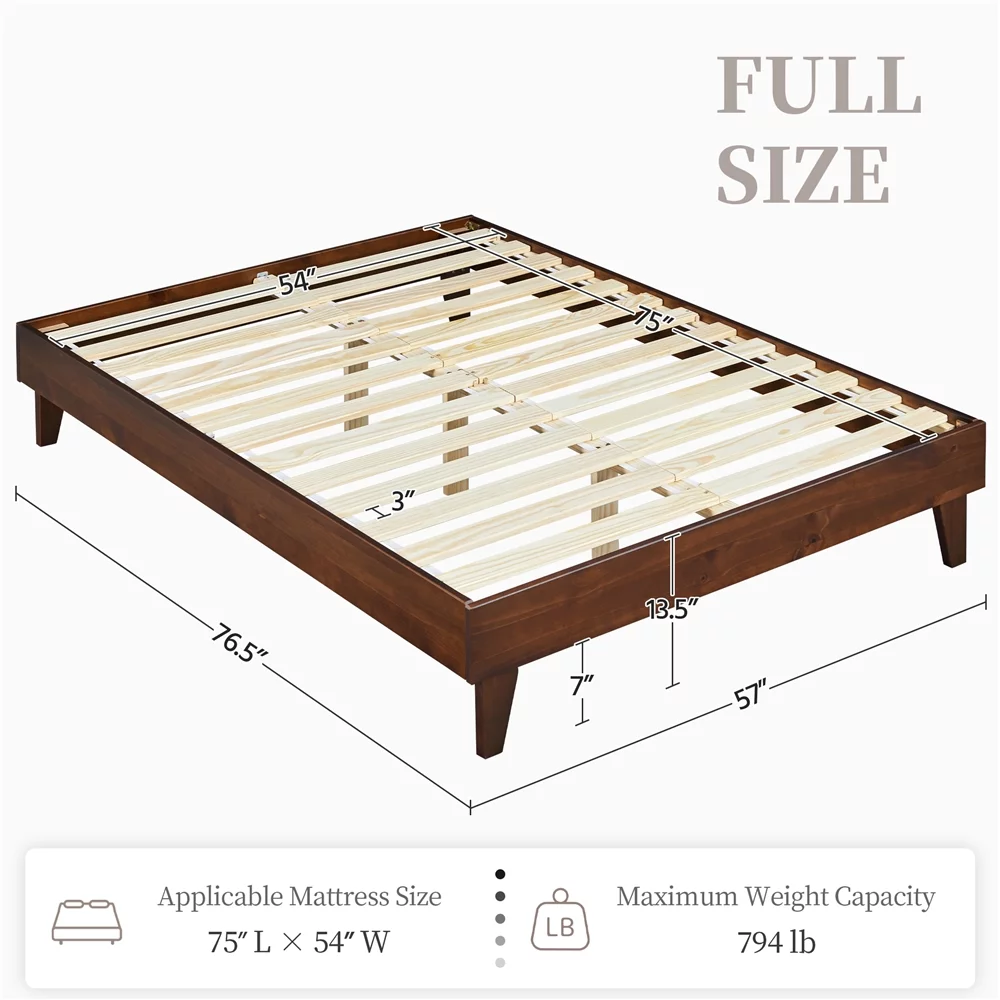 Yaheetech Platform Bed Frame with Wooden Slats,No Box Spring Needed,Full,Smoked Walnut