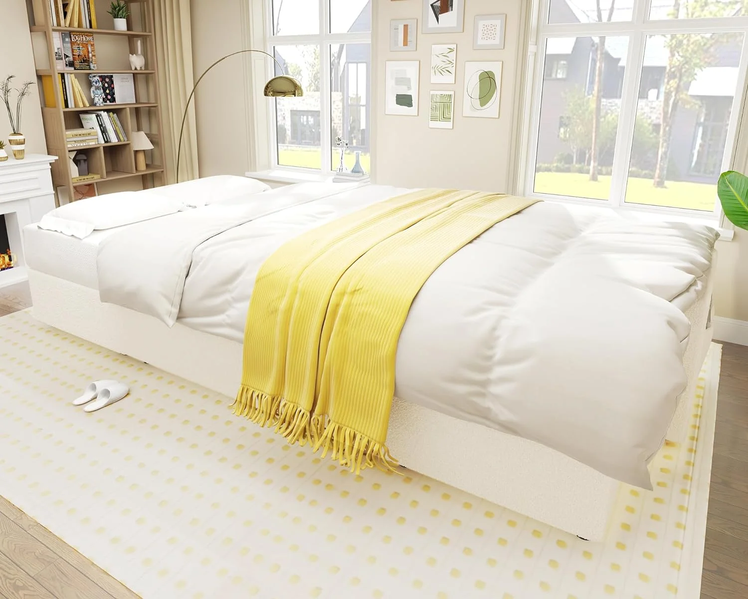 AMERLIFE Sleeper Sofa, 110 inch Overisze - 2 in 1 Pull Out Bed, Sectional Sleeper Sofa with Double Storage Chaise for Living Room, White Boucle Couch