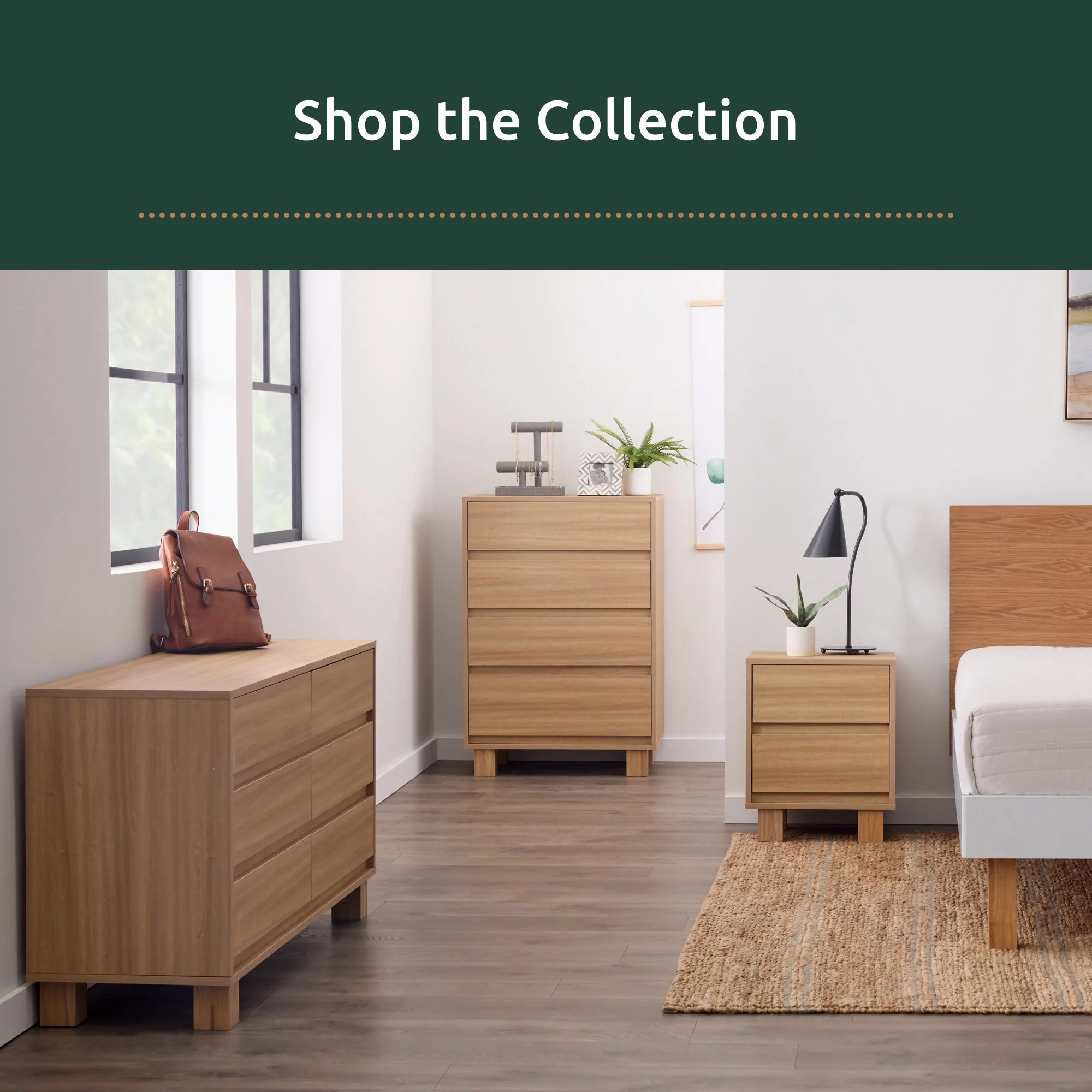 Rest Haven Modern Wood 2-Drawer Nightstand with Square Legs, Light Oak