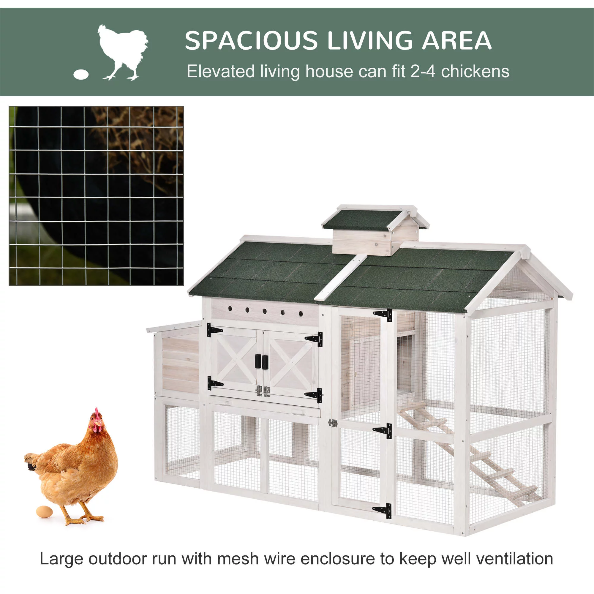 PawHut Wooden Chicken Coop Hen House with Removable Tray and Ventilated Hole 71