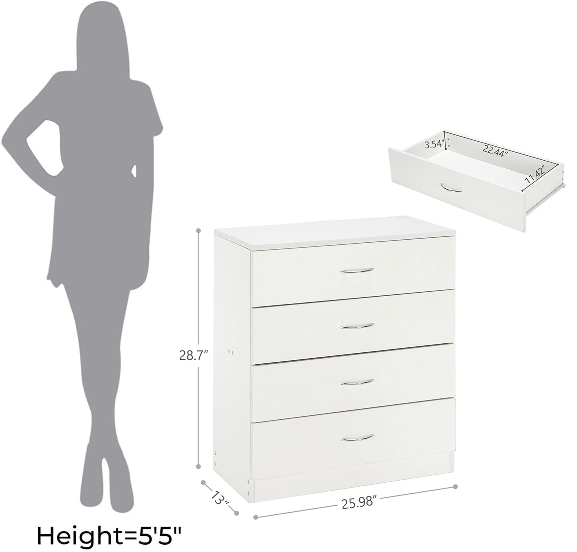 Glavbiku Modern Wood 4 Drawer Nightstand Dresser,Storage Cabinet for Bedroom,White,Adult,28.7