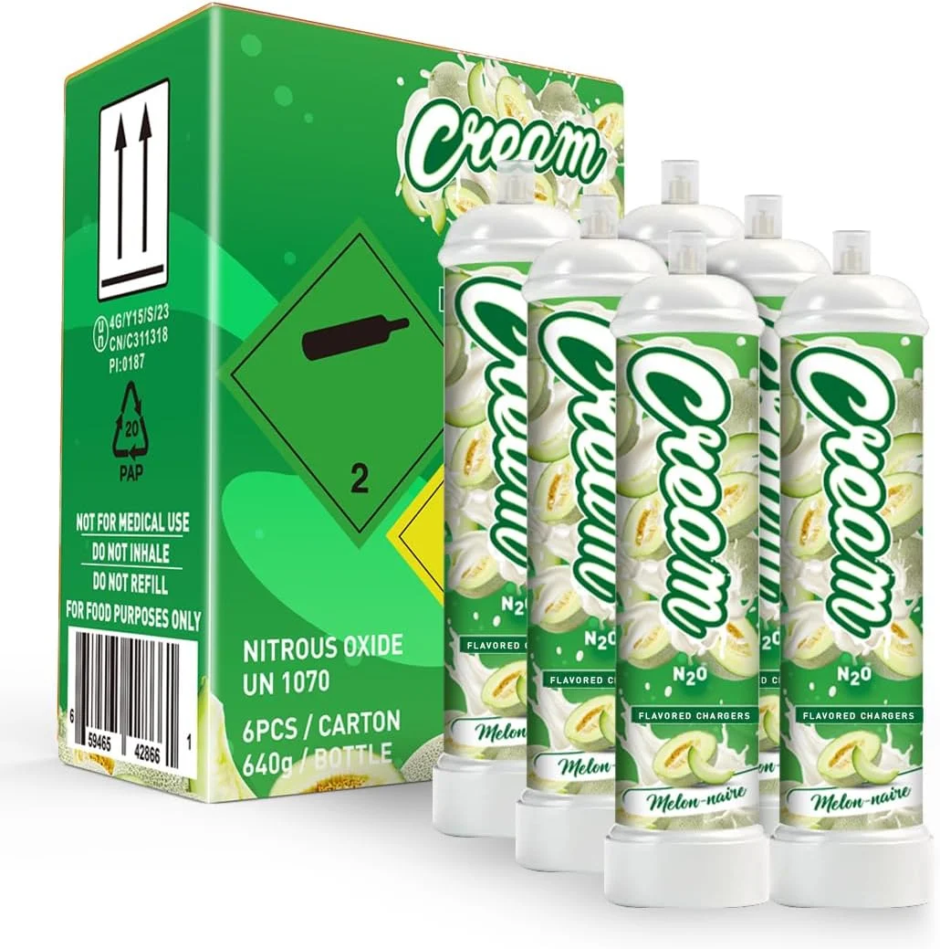 CREAM N2O Nitrous Oxide Whipped Cream Charger (Melon, 1pc, 640g 1.1L) - Nitrous Tank Whip Cream Charger, Nitrous Oxide Canister, N20 Whipped Cream Chargers, Whip It NO2 Cartridges, Nitrous Oxide Tank