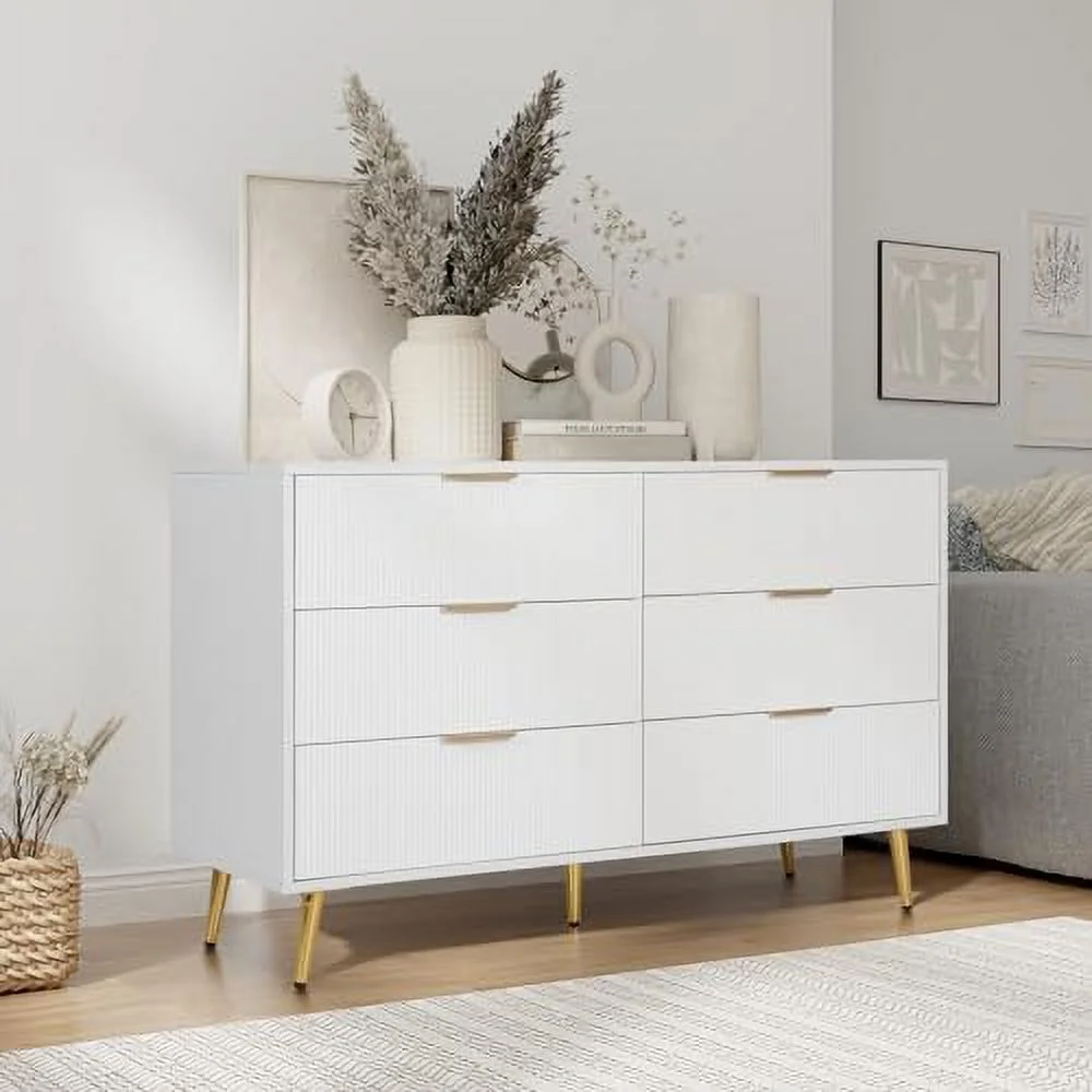 YFENGBO 6 Drawers Dresser for Bedroom White Long Dresser Organizers Chests of Drawers with  Wide TV Dresser Stand for up to 55" for Closet  Bedroom  Hallway  Entryway