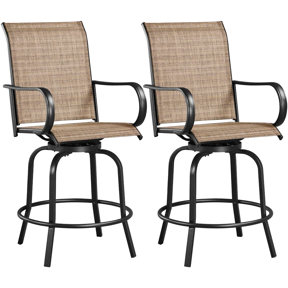 Yaheetech 2-piece Patio Swivel Texteline Bistro Chairs with High Back, Black/Brown
