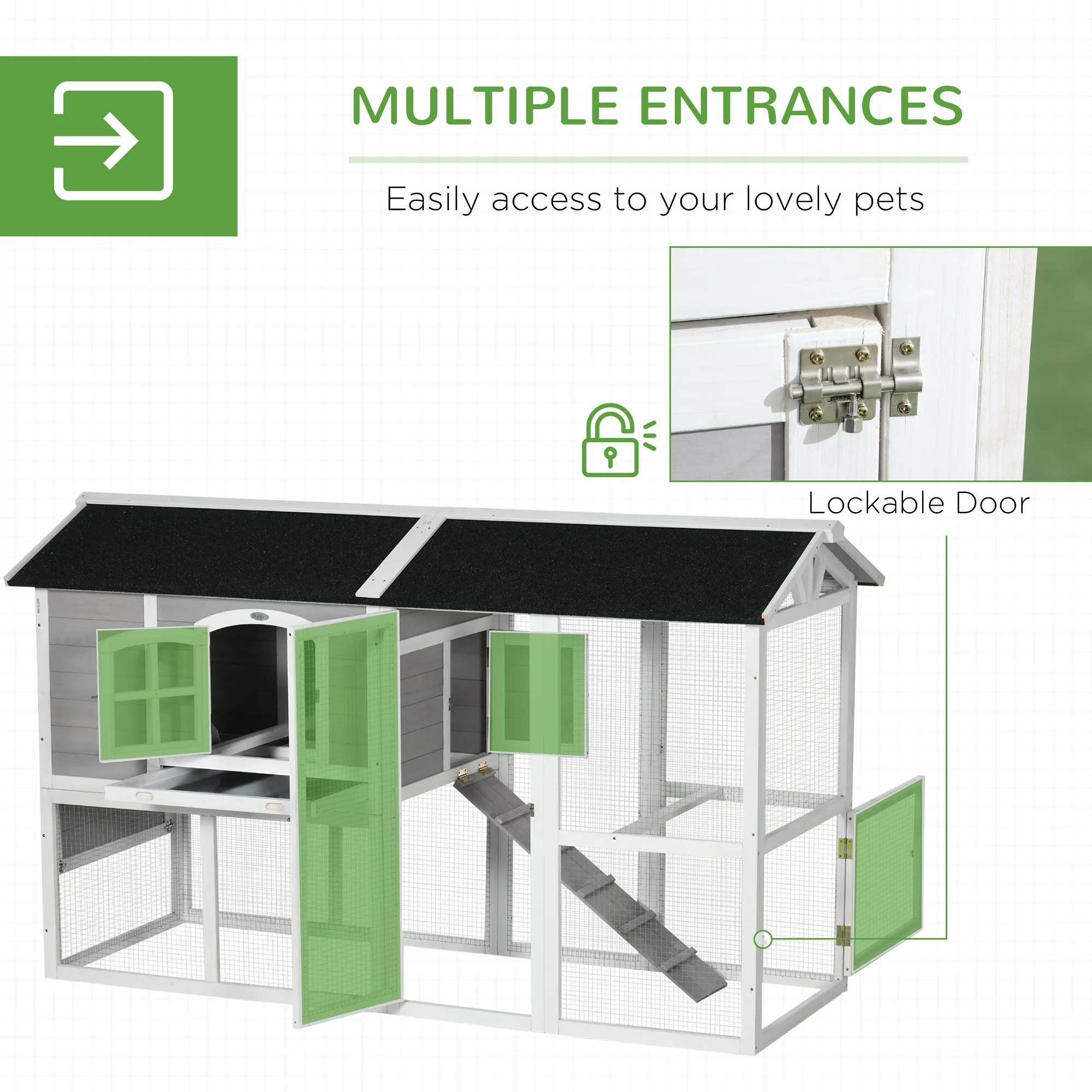 PawHut Wooden Chicken Coop with Run, Tray, 77.5