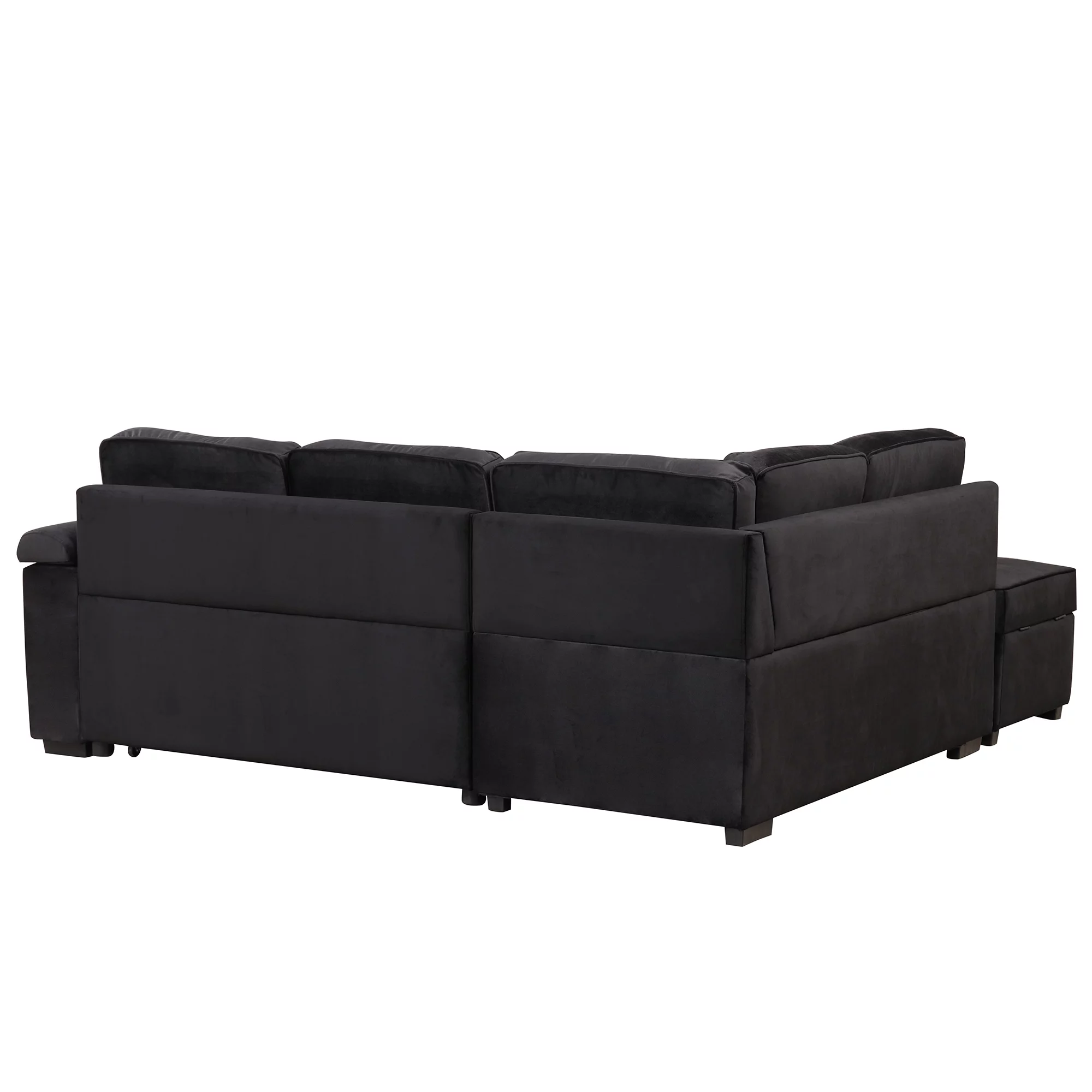 Soges Sleeper Sofa Bed 5 Seat, L Shape Sofa with Pull Out Bed Velvet Couch with USB Ports and Storage Ottoman for Living Room Bedroom, Black