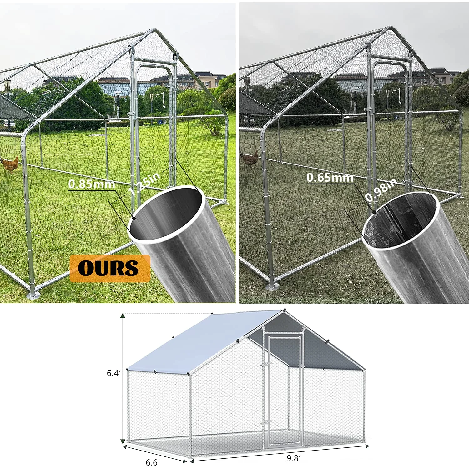 Geeloon Extra Large Chicken Coop Run Pen Cage Hen House W/ Cover 10x7ft, Metal, Walk in