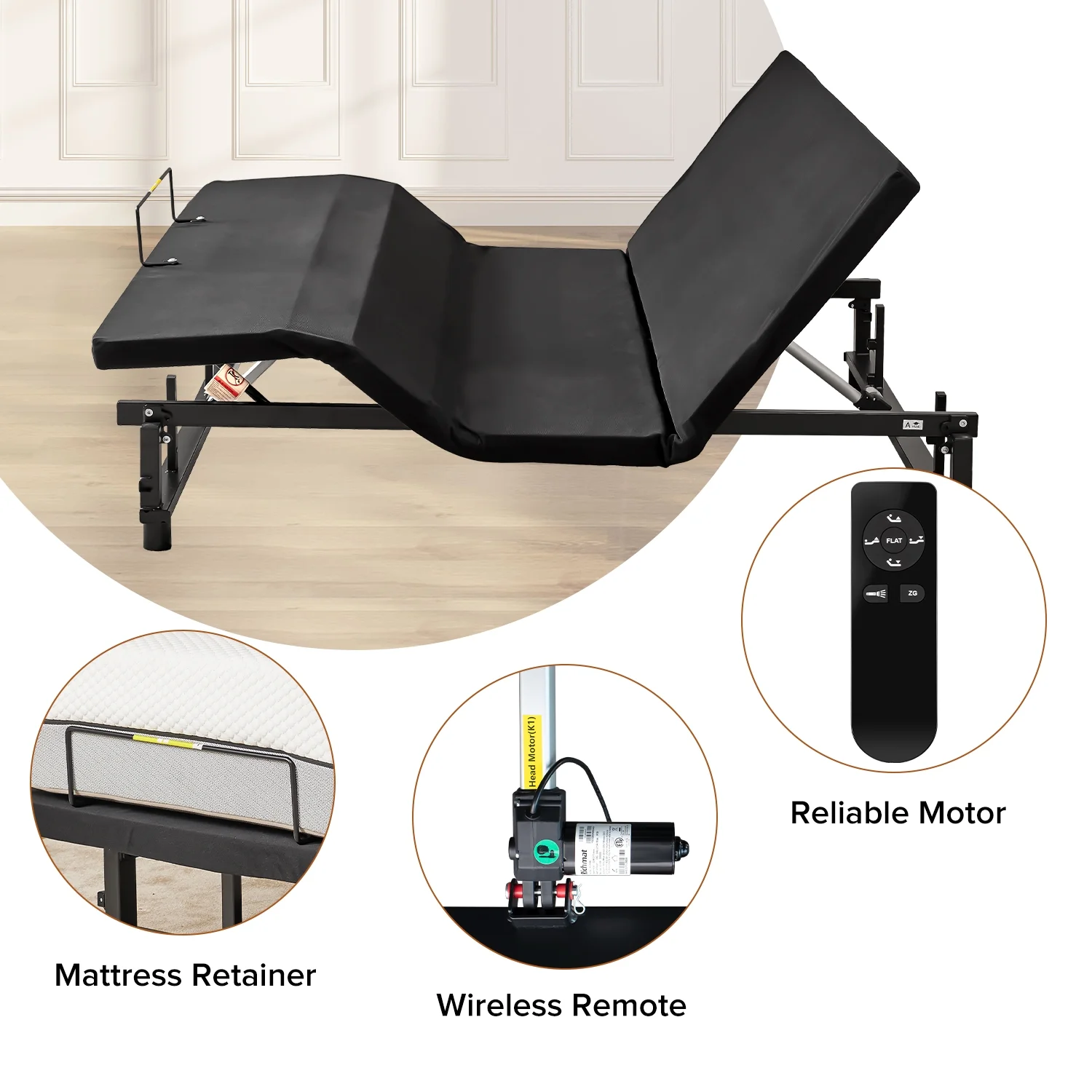 CQSXDA Full Size Electric Adjustable Bed Base, Ergonomic Upholsterede Bed Frame with Upgraded Motors and Remote Control, Independent Head & Foot Incline, Powerful Quiet Motor, Easy Assembly