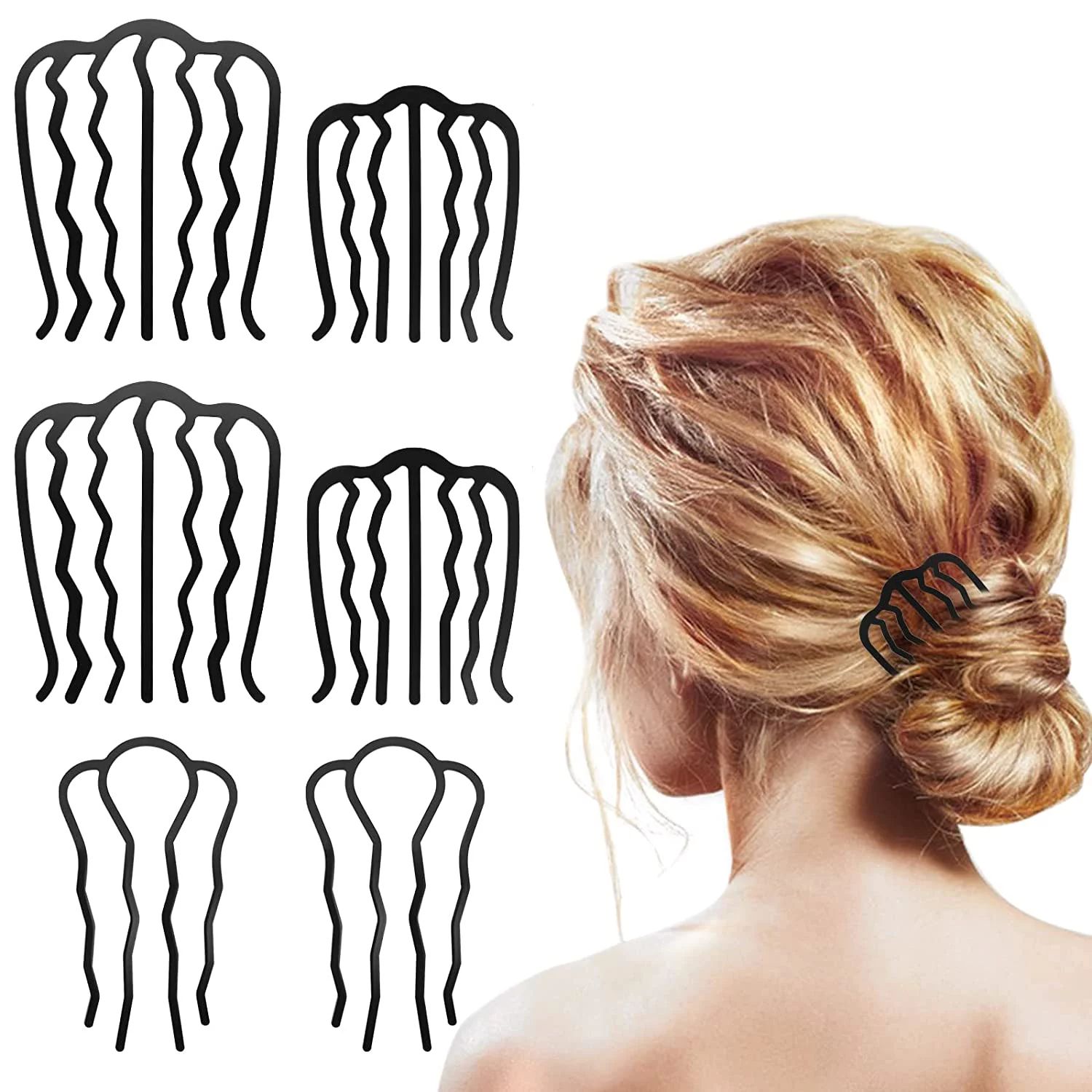 6 PCS Hair Fork Clip Hair Side Combs U Shaped Messy Updo Bun Hair Pin Teeth Pins Stick Vintage Meatball Hair Styling Tool Accessories for Women Girls