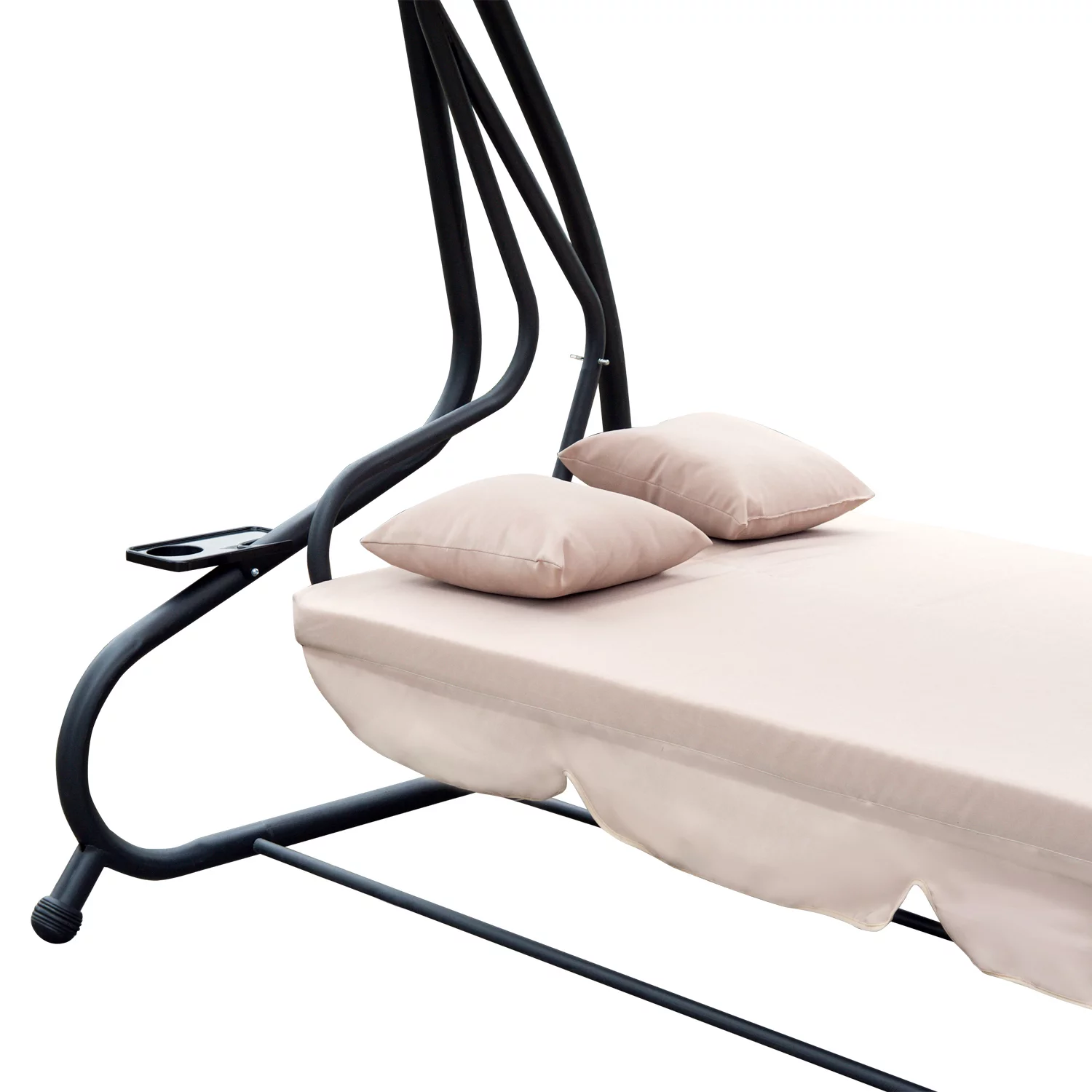 Outsunny 3-Seat Outdoor Patio Swing Chair, Converting Flatbed, Outdoor Swing Glider with Adjustable Canopy, Removable Cushion and Pillows, for Porch, Garden, Poolside, Backyard, Light Brown