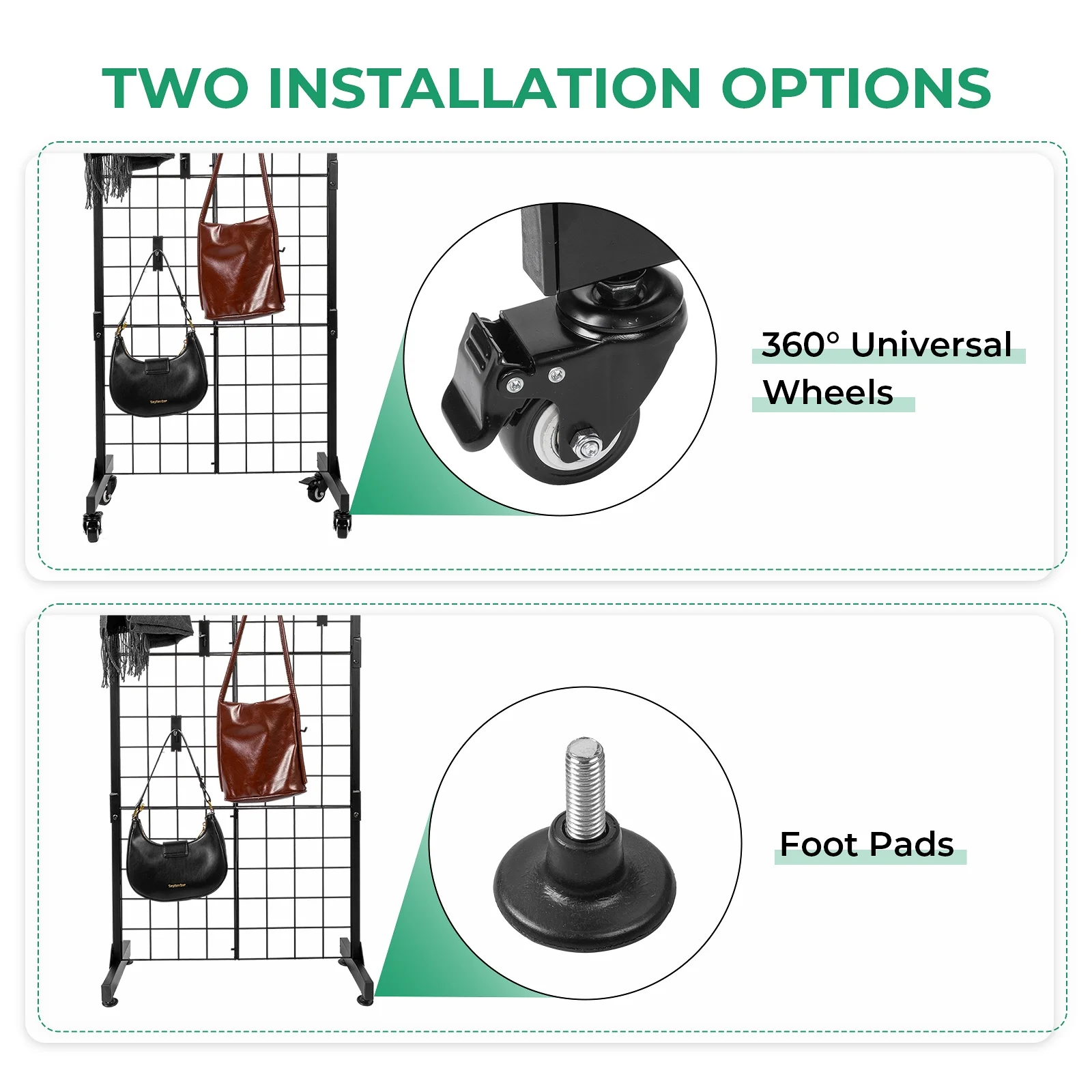 Gridwall Panel Display Stand with 360° Swivel Wheels, 65