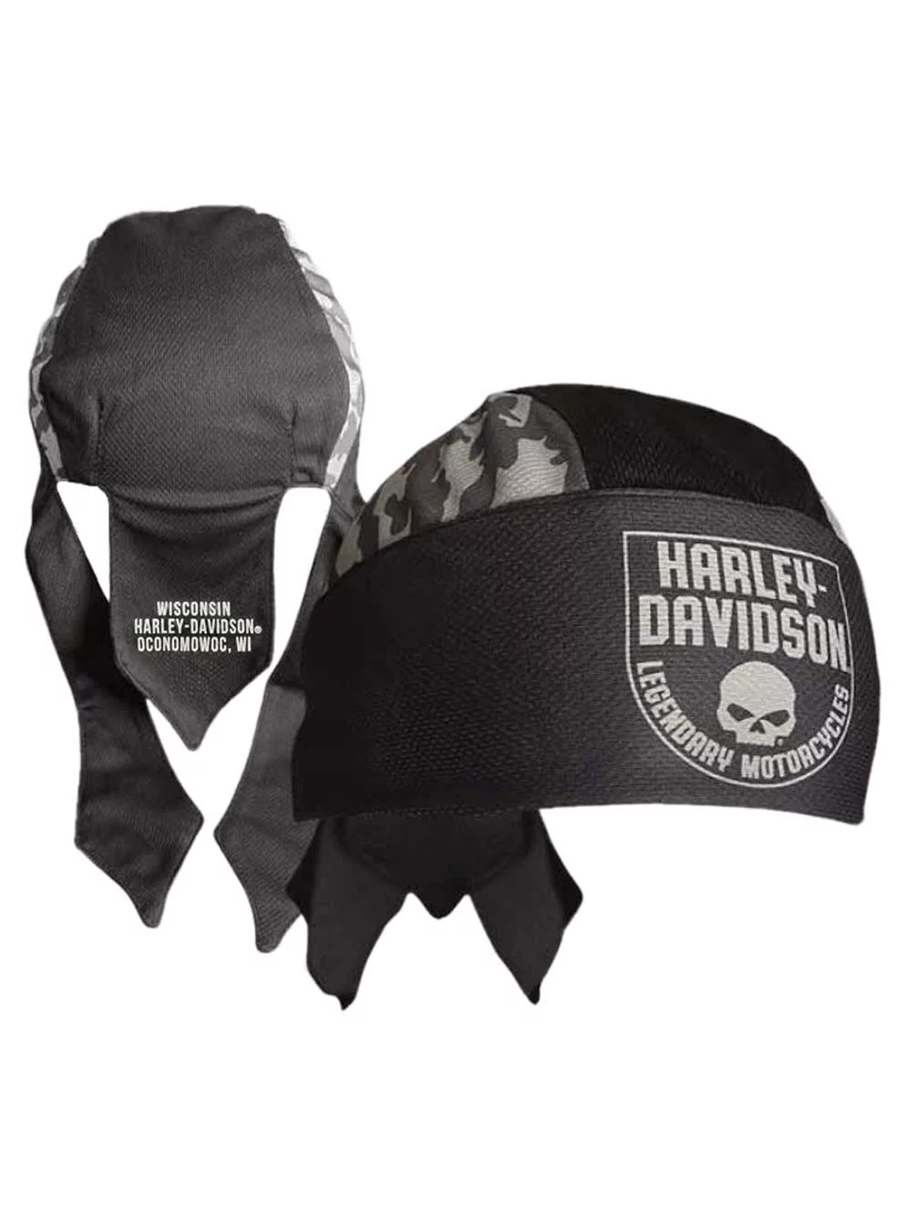 Harley-Davidson Men's Camo Willie G Skull Polyester One Size Headwrap - Black, Harley Davidson