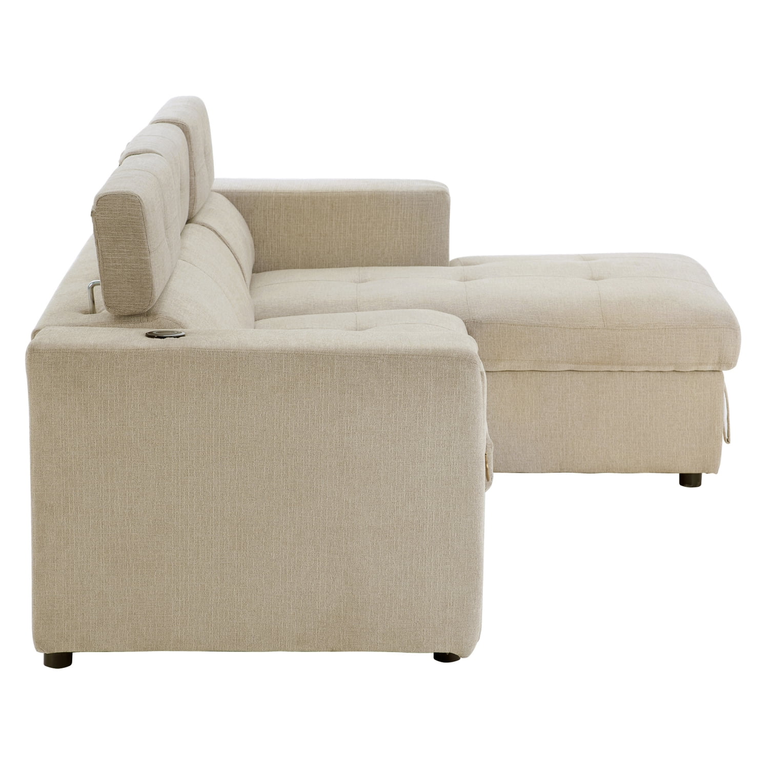 Churanty Pull Out Couch Bed with Storage and Cup Holder Sectional Sleeper Sofa with Wireless Charging L Shaped Couch with Adjustable Headrest Convertible Sofa Bed for Living Room,Beige