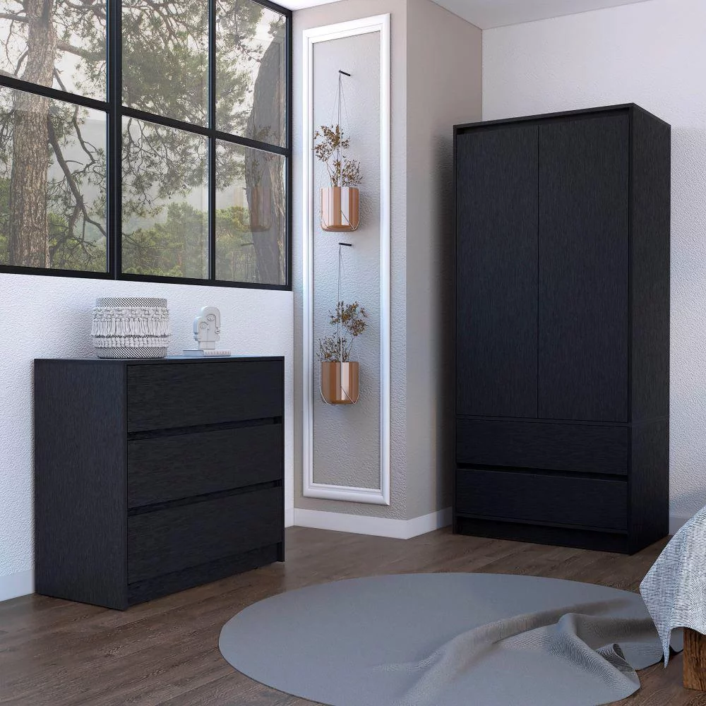 We Have Furniture Lewes 2 Piece Bedroom Set, Dresser + Armoire, Black Wengue Finish