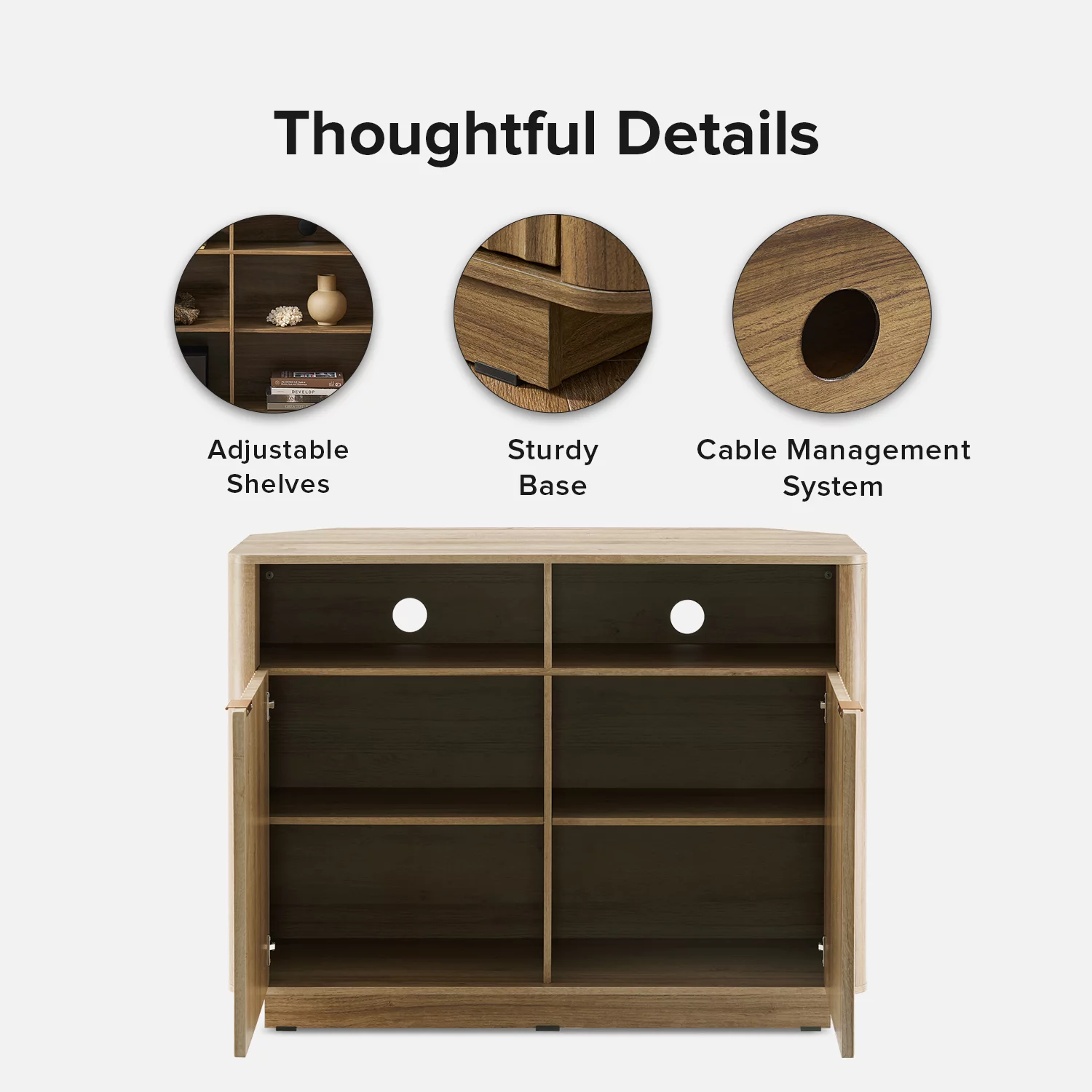 Mopio Brooklyn Mid-Century Modern Storage Cabinet, Corner TV Stand for TVs up to 50