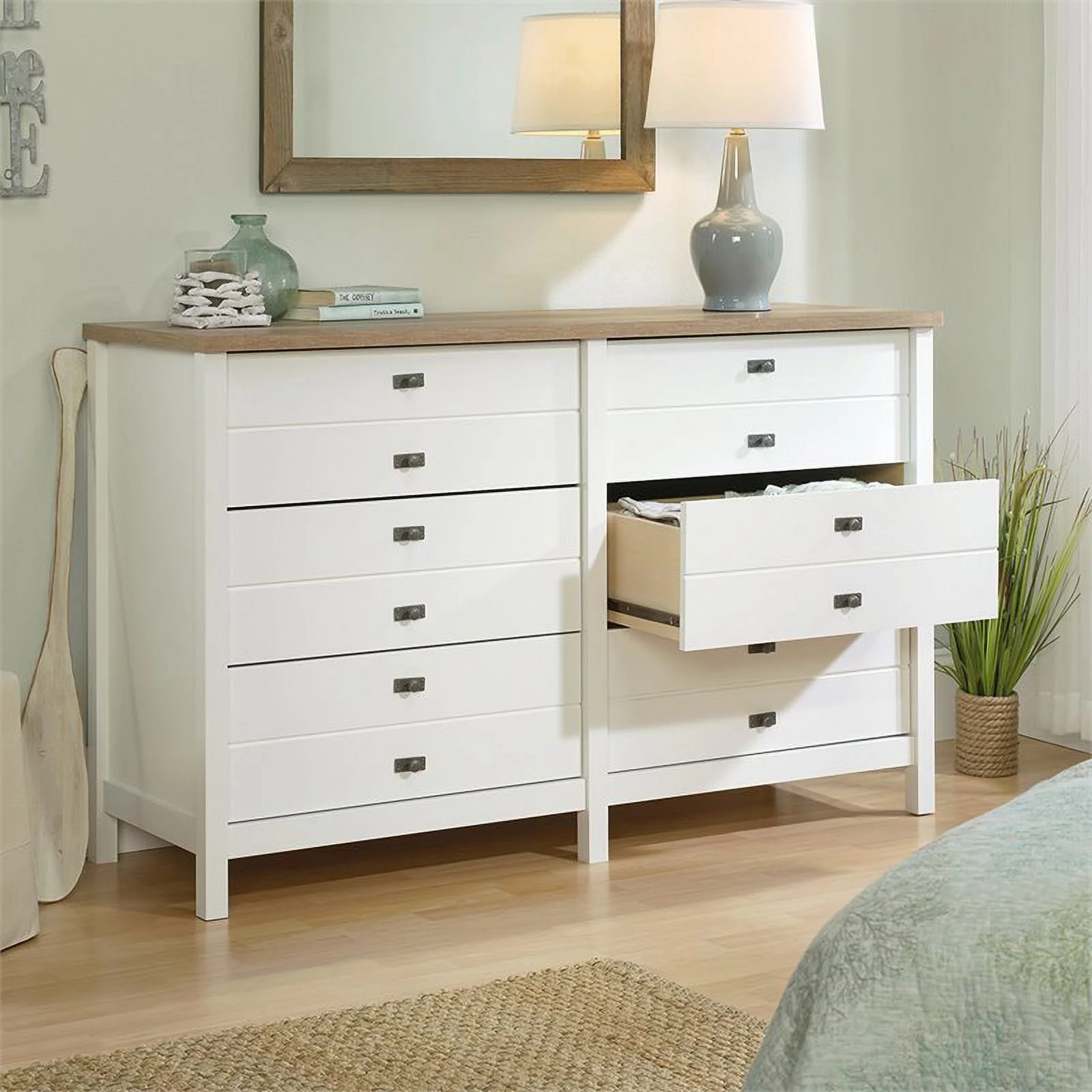 3 Piece Bedroom Set with Dresser Chest and Nightstand in Soft White