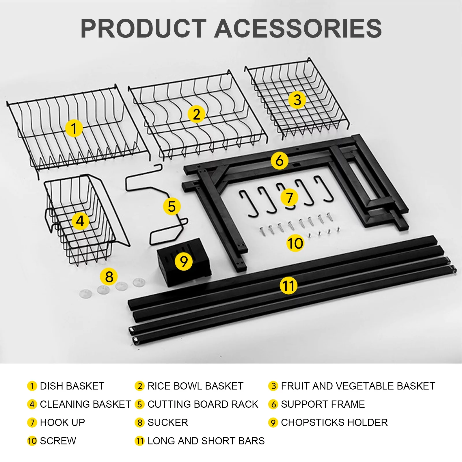 Dish Self Over the Sink Dish Racks for Kitchen Counter 2 Tier Full Stainless Steel Over Sinks Dry Rack , Multifunctional Over Sinks Shelf , Over Sinks Dish Drying Rack ,Black (Single Sink-85CM)