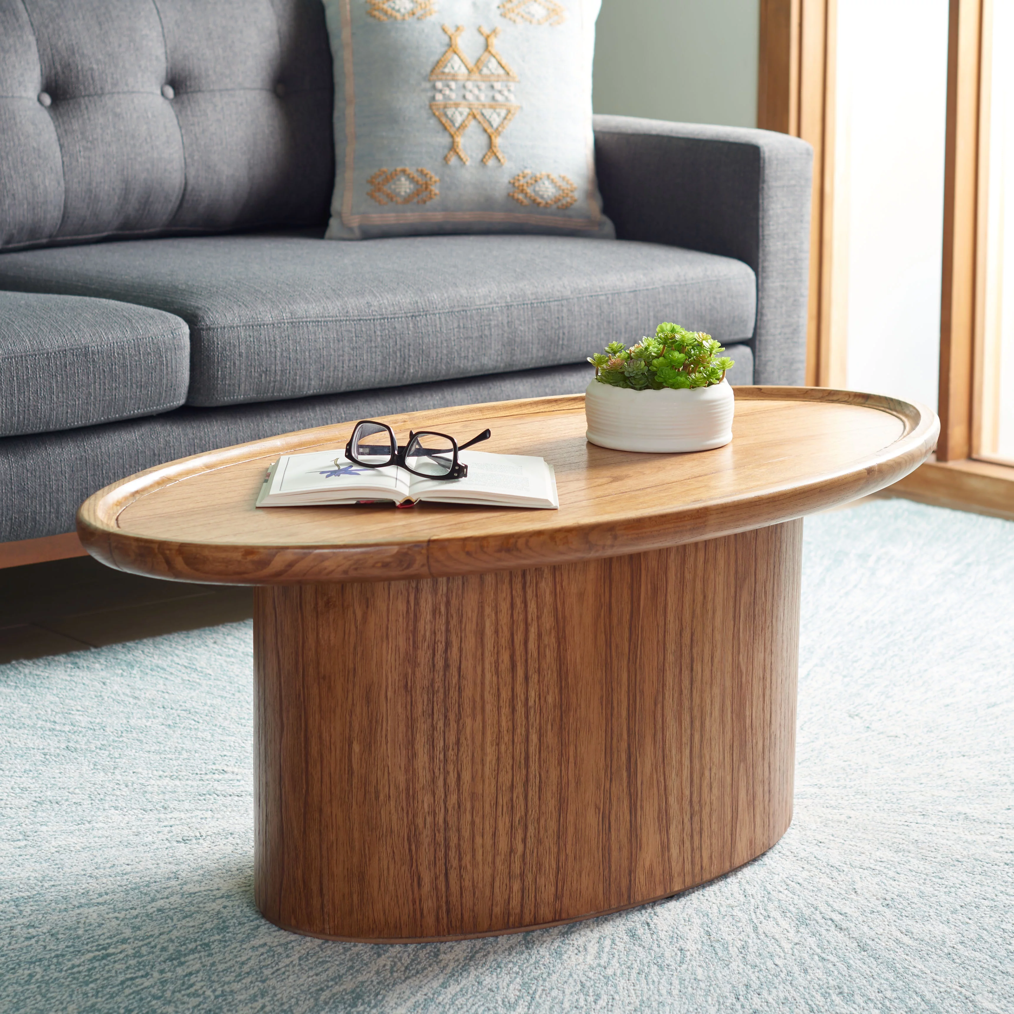 SAFAVIEH Flyte Rustic Wood Oval Coffee Table, Natural
