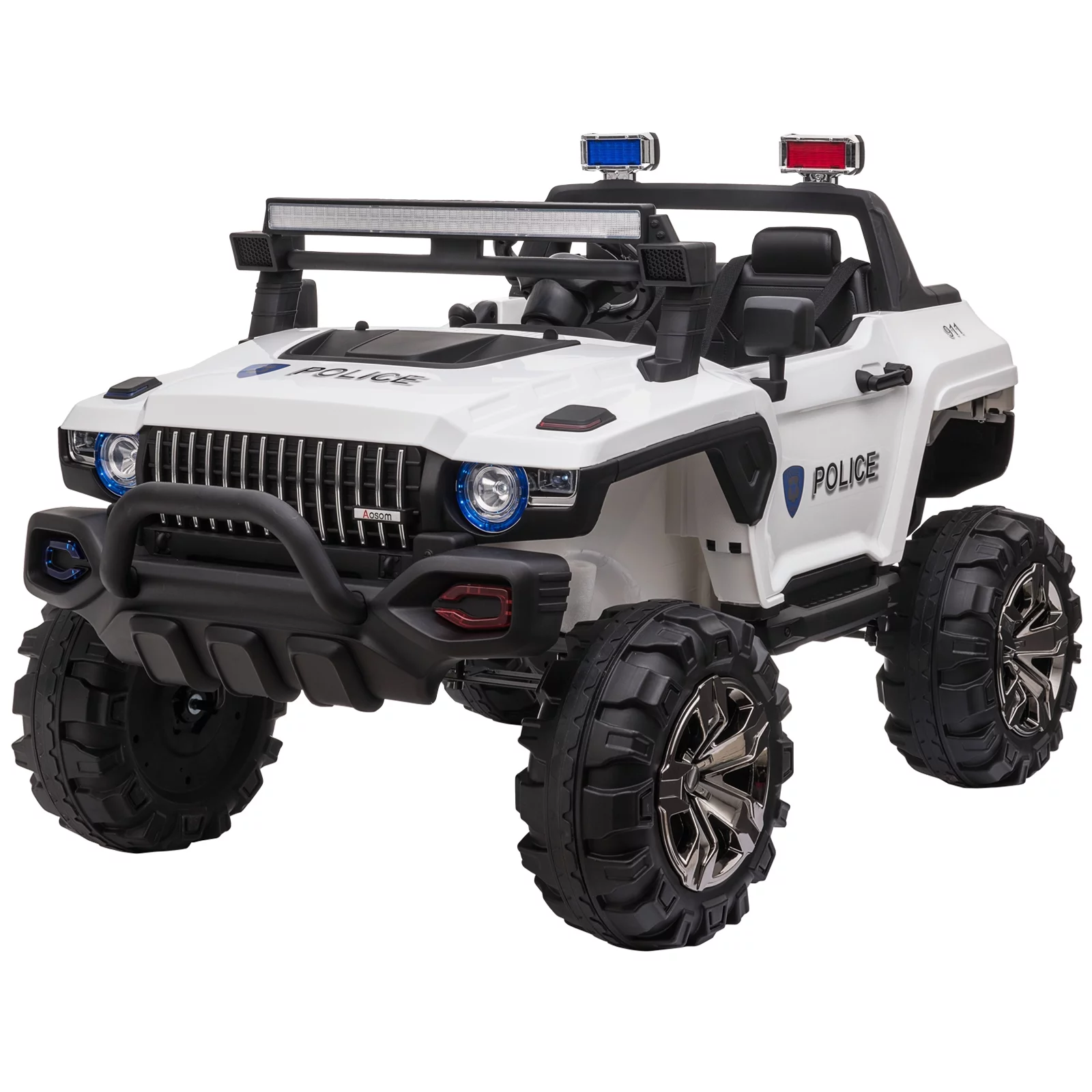 Aosom 12V Kids Electric 2-Seater Ride on Police Car SUV Truck Toy with Parental Control, White