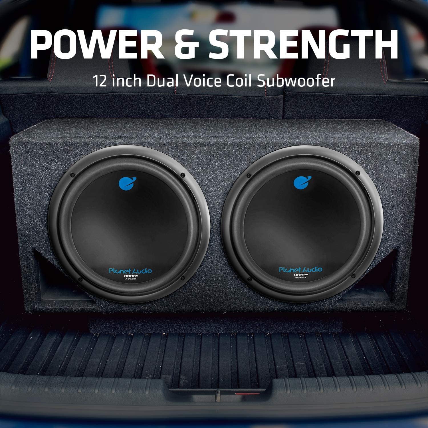 Planet Audio AC12D Anarchy Series 12 inch Car Audio Subwoofer - 1800 Watts Max, Dual 4 Ohm Voice Coil, Sold Individually, for Truck Boxes and Enclosures, Hook up to Amplifier