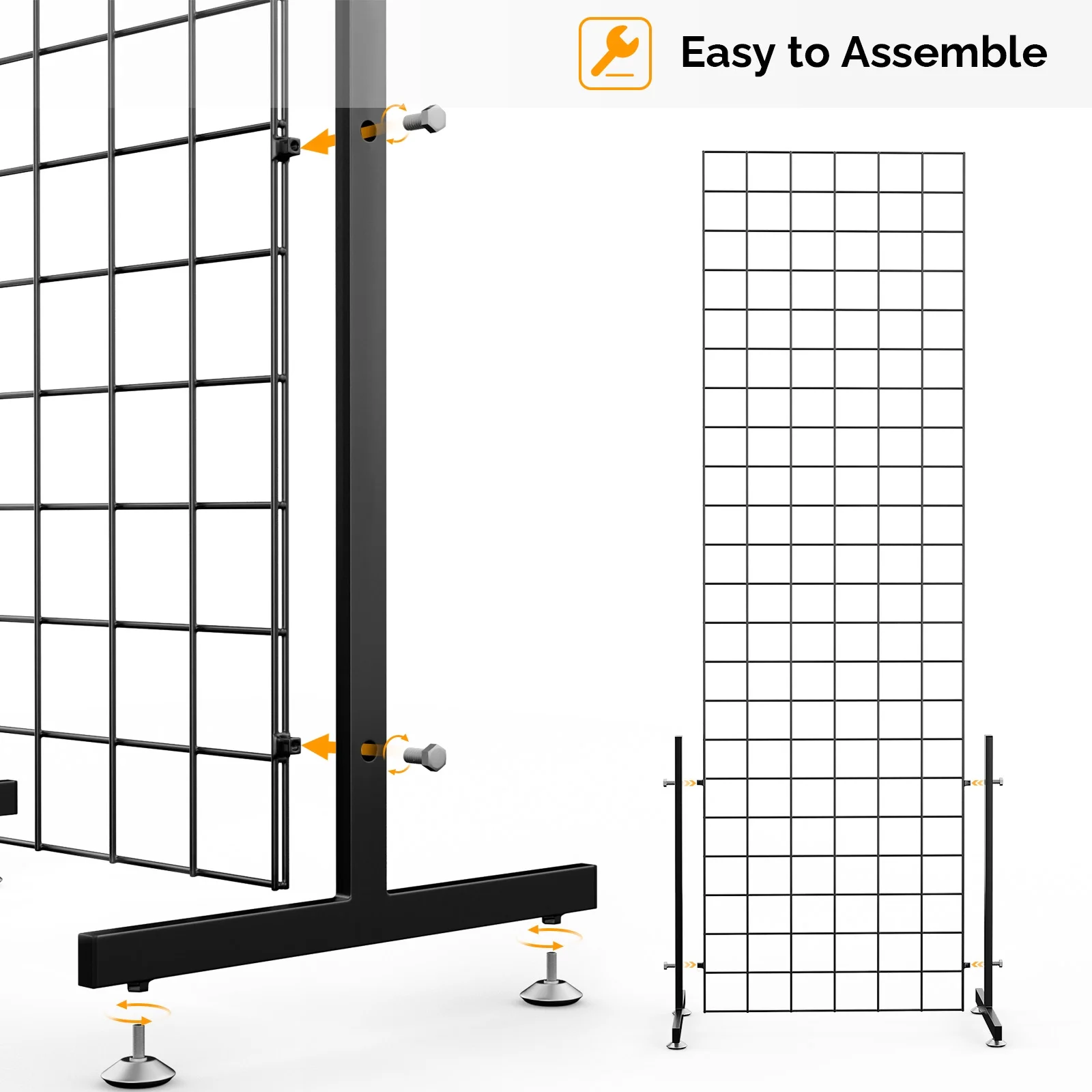 Bonnlo 6' x 2' Wire Grid Panel Tower with T-Base Floorstanding, Wire Grid Wall Display Rack for Retail and craft show (2-Packs)