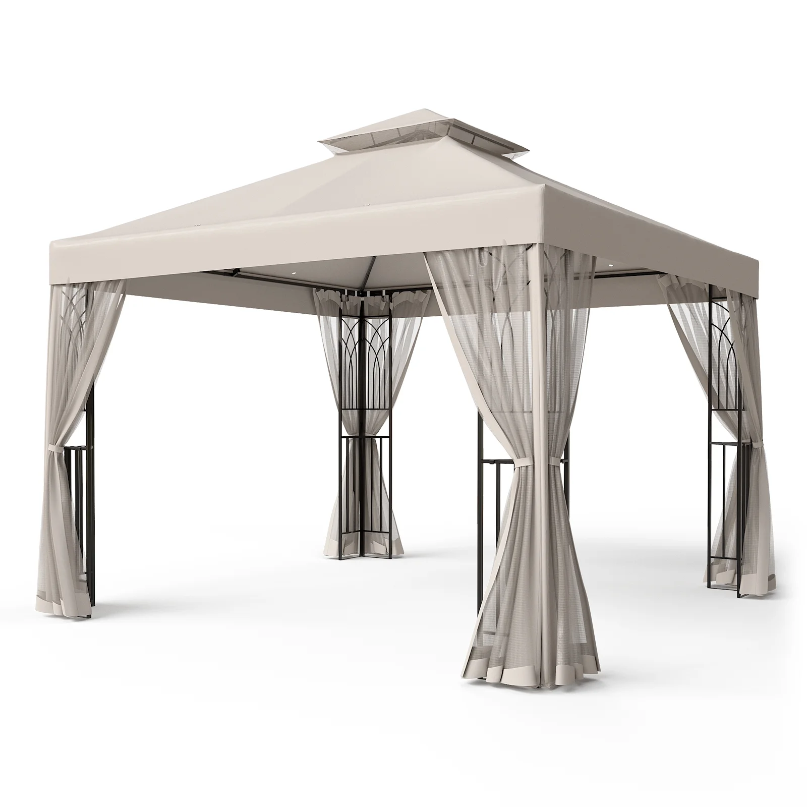 EAGLE PEAK 10 ft. x 10 ft. Outdoor Patio Gazebo Canopy Tent with Ventilated Double Roof and Mosquito Net,Beige