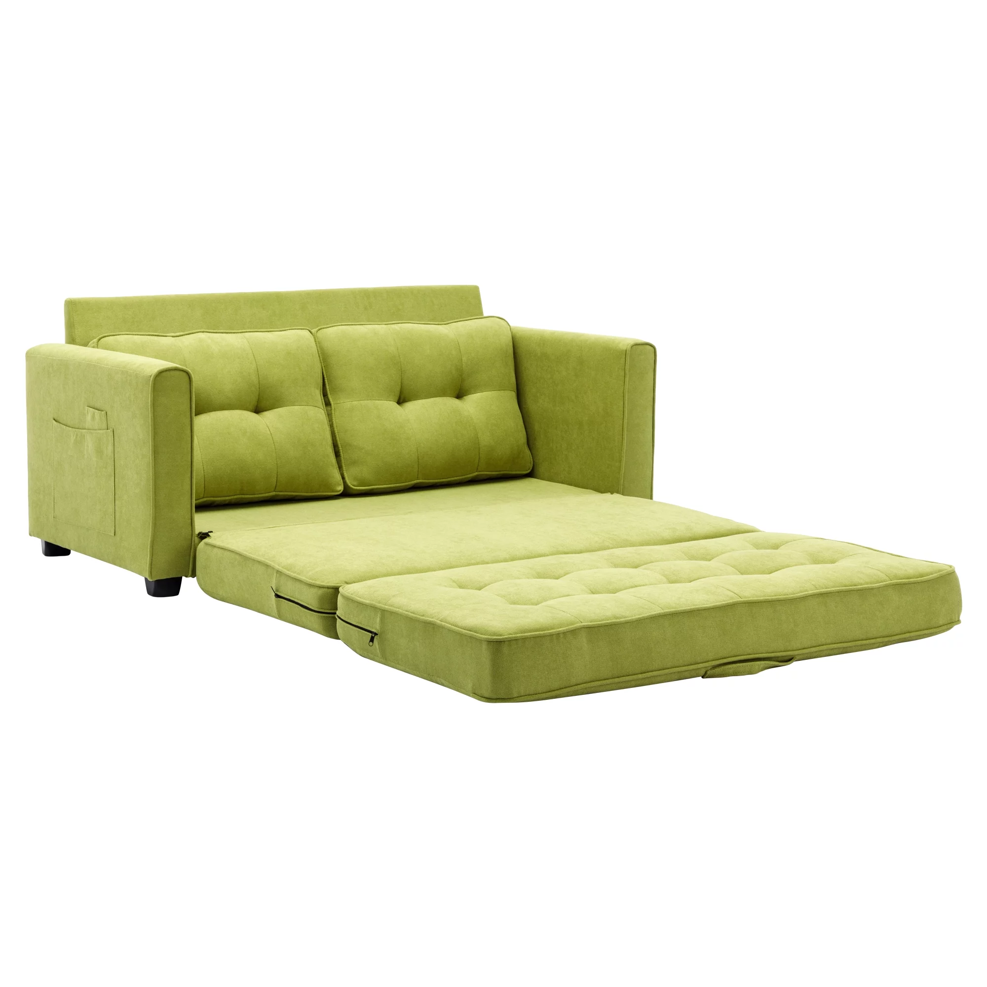 Churanty Convertible Sofa Bed Pull Out Sleeper Loveseat Sofa Chenille Upholstered Couch with Side Pockets for Small Space,Green