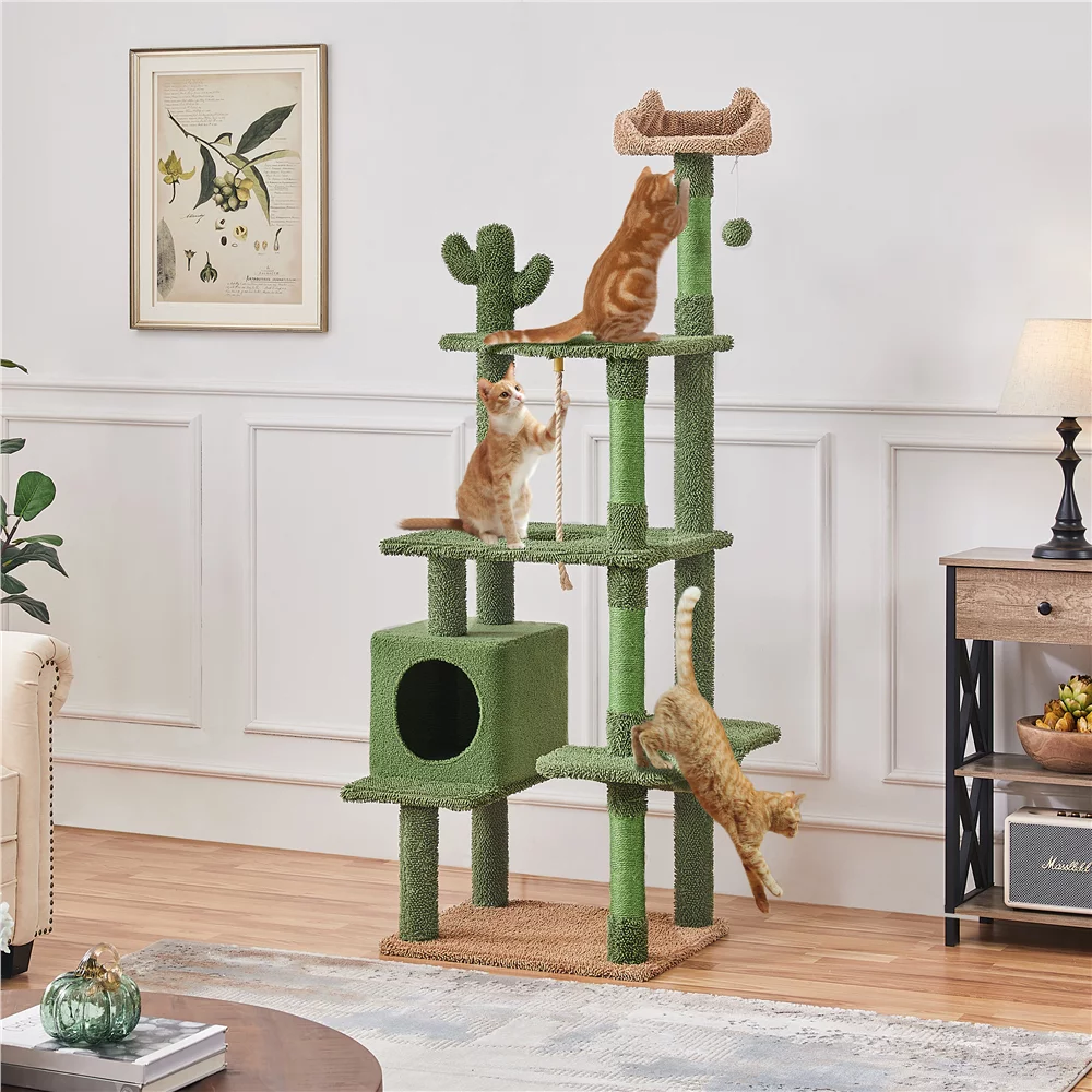 Yaheetech 70.5''H Cactus Cat Tree Cat Tower with Platform,Green/Brown