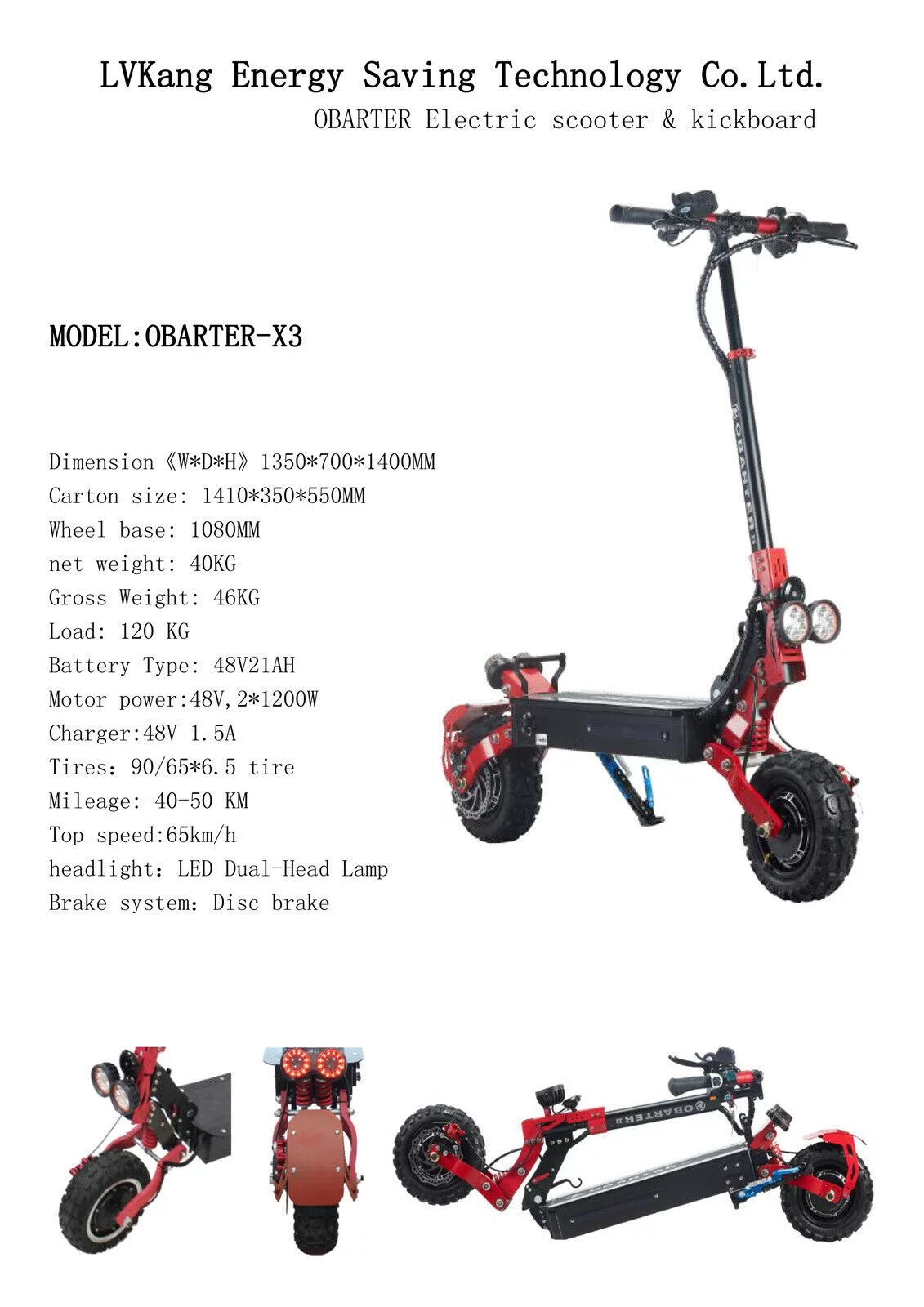 Foldable Electric Scooter for Adults - 21 Ah 2400W Motor, 11