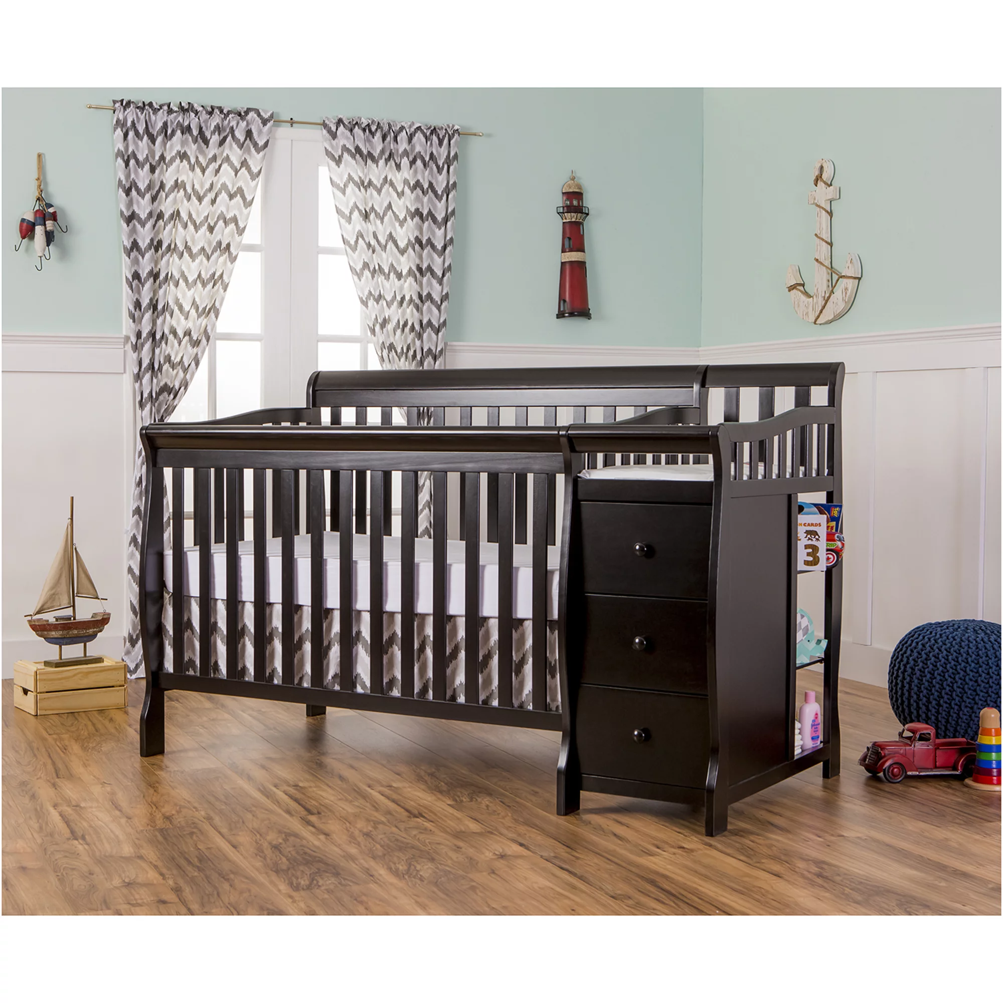 Dream On Me Brody 5-in-1 Convertible Crib with Changer, Black