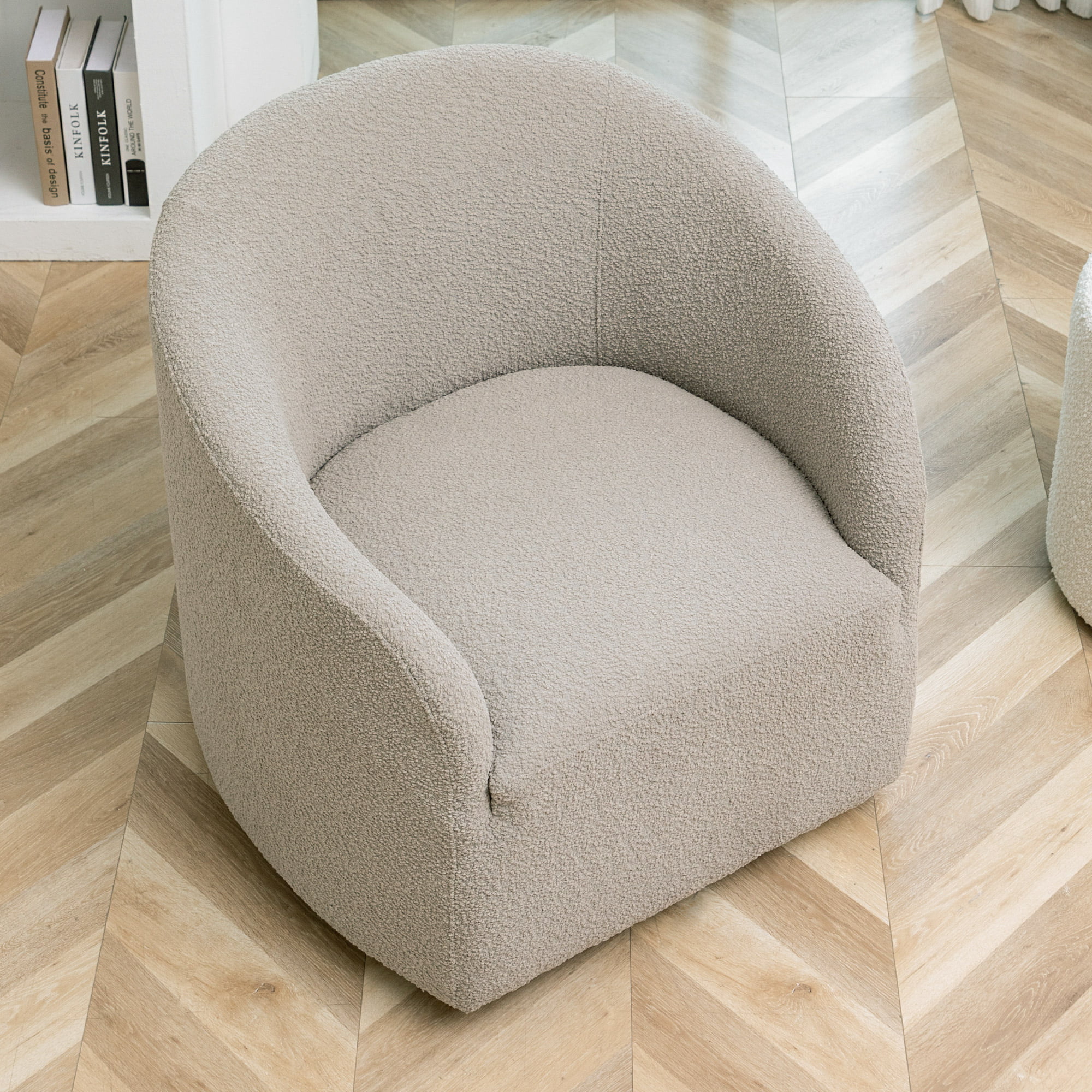 KINWELL Boucle Upholstered Swivel Barrel Chair