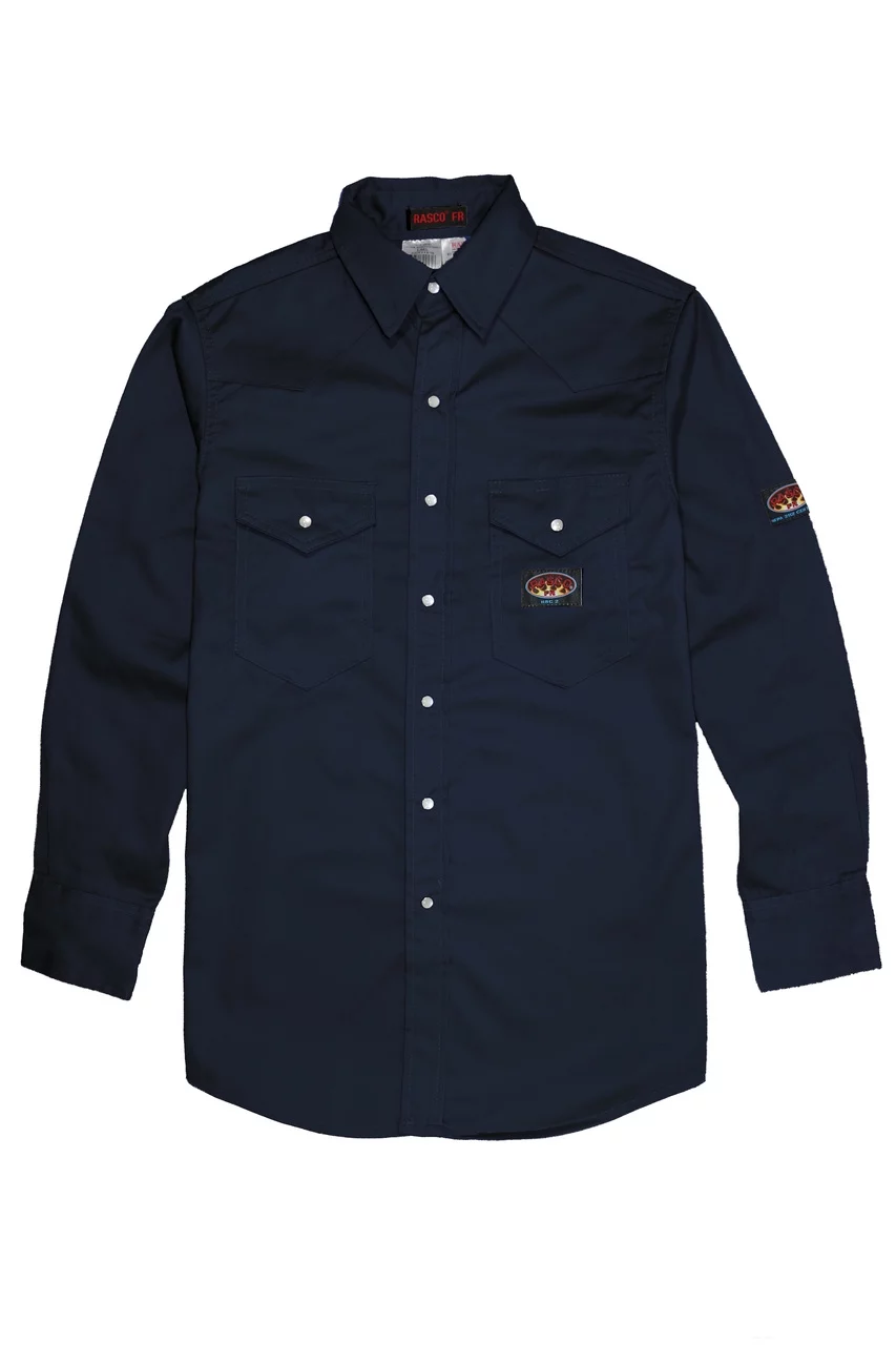 Rasco FR Navy Lightweight Twill Work Shirts with Snaps