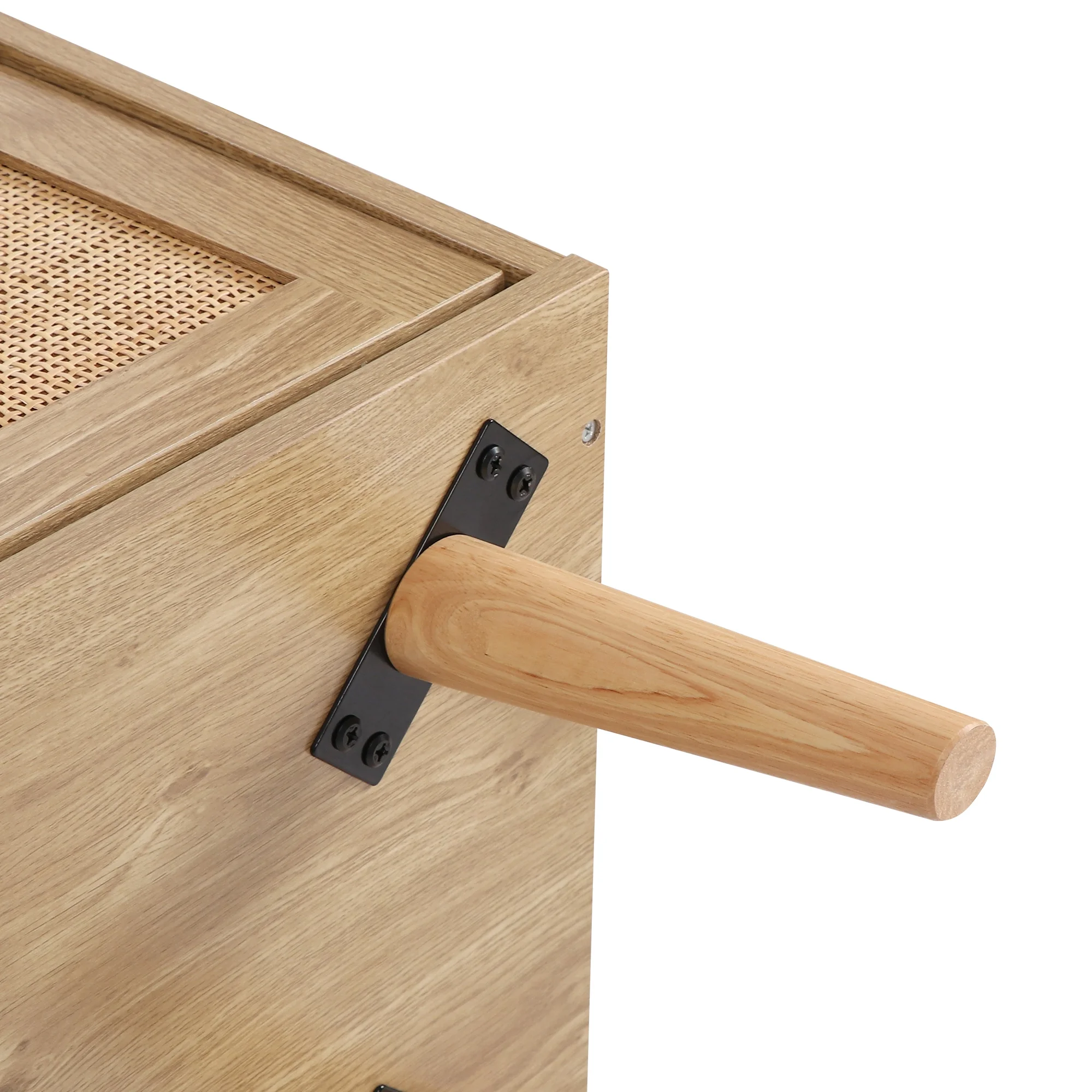 Eumyviv  Rattan Storage Cabinet with 2 Door, Farmhouse Sideboard Tall Storage Cabinet for Living Room Entryway, Oak H0030